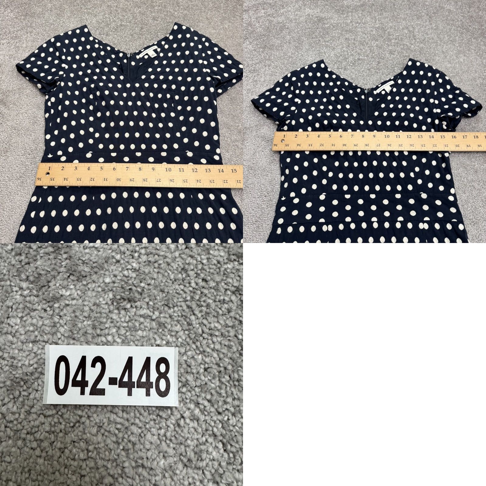 Banana Republic Banana Republic Sheath Dress Womens 4 Blue Navy White Polka Dot Textured V-Neck Size S / US 4 / IT 40 - 9 Thumbnail