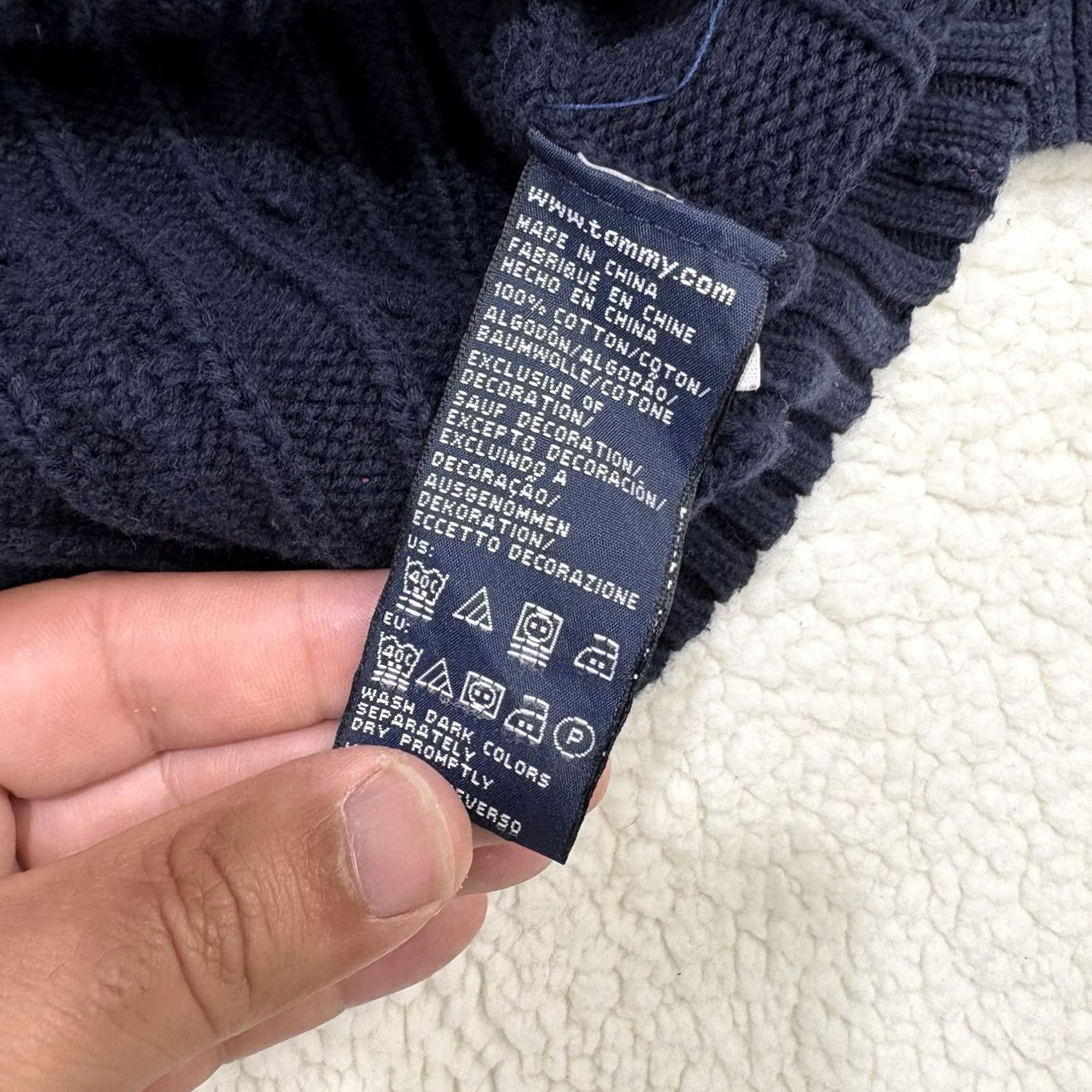 Tommy Hilfiger Tommy Hilfiger Cable Knit Jumper Sweater Mens 2XL Blue Cotton Pullover V-Neck Size US XXL / EU 58 / 5 - 4 Thumbnail