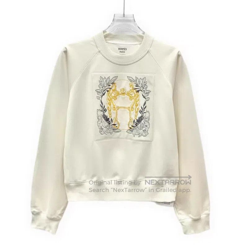 Hermes Hermes Ivory H Embroidered Cotton Jersey Raglan Sleeve Swe Size XS / US 0-2 / IT 36-38 - 1 Thumbnail