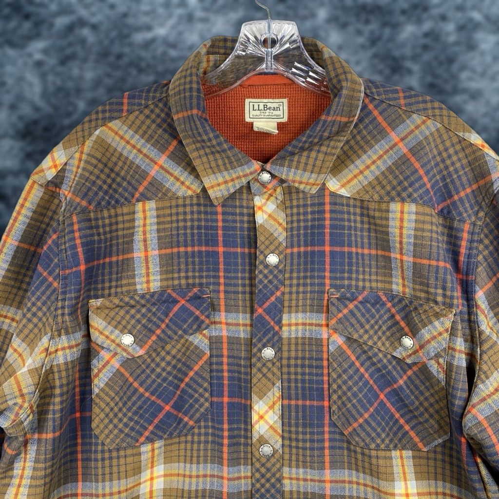 Vintage VINTAGE LL Bean Shirt Jacket Mens XL Plaid Canvas Flannel Lined Shacket Snap Pocket Size US XL / EU 56 / 4 - 1 Thumbnail