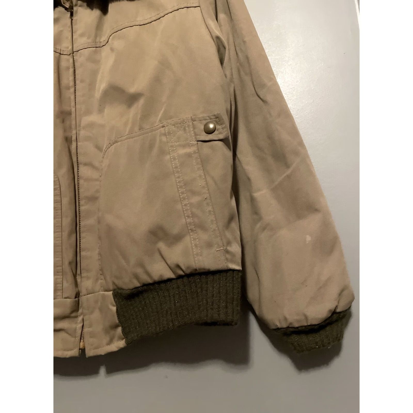 JCPenney VINTAGE JCPenney Jacket Bomber Leather Beige 90s Mens M Medium Fur Hooded Full Zip Zipped Pockets Windproof Insulated Spring Winter Size US M / EU 48-50 / 2 - 3 Thumbnail