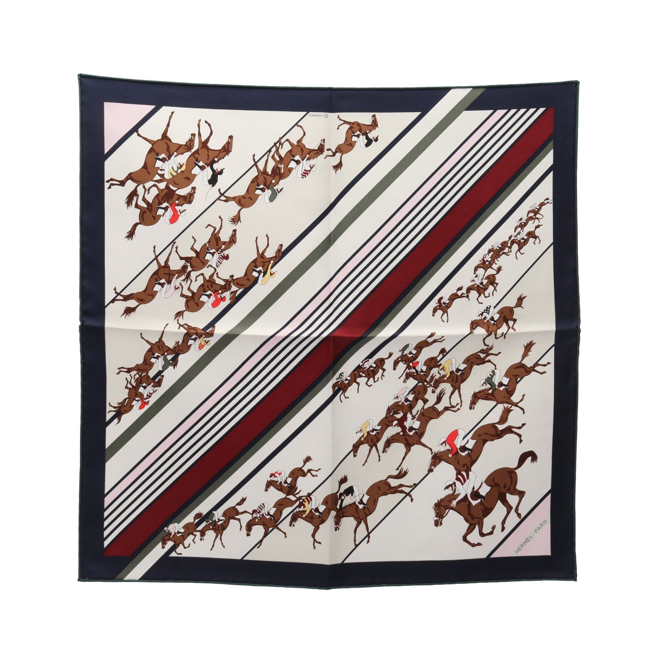 Hermes Hermes Petit Carres 45 Gavroche Les Courses Scarf Silk Navy Ivory Multicolor Size ONE SIZE - 1 Thumbnail
