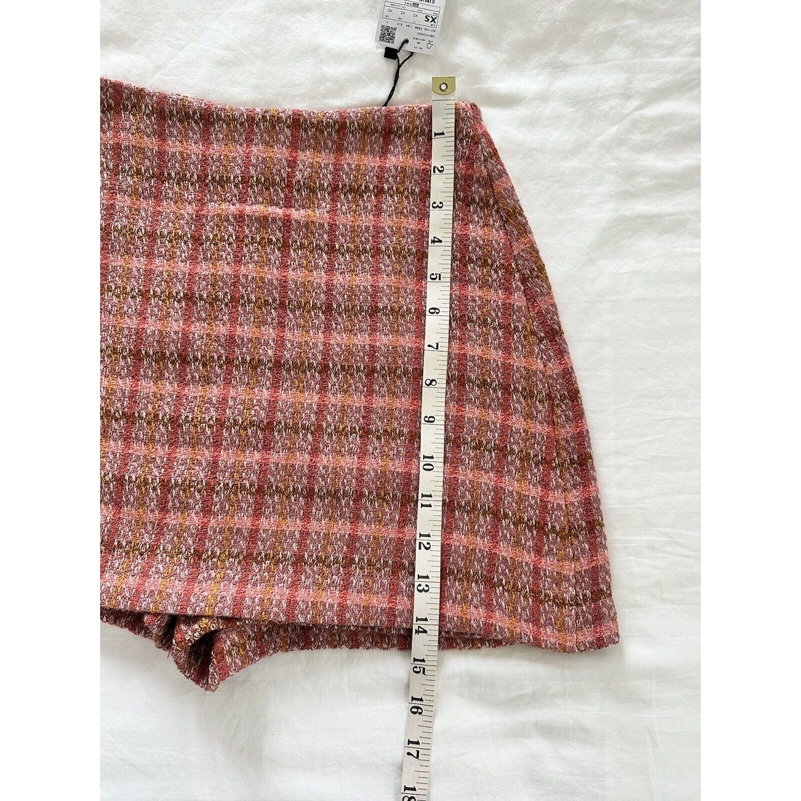 Mango Mango Skort Pink Peach Orange Plaid Pattern Women’s XS NWT Size 23" - 4 Thumbnail