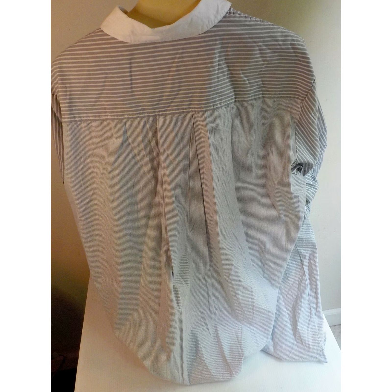 Kenneth Cole KENNETH COLE LS Button Front Multi Striped Shirt Women Blouse Collared 100% Cotton White Gray NWT Size L Size L / US 10 / IT 46 - 6 Thumbnail