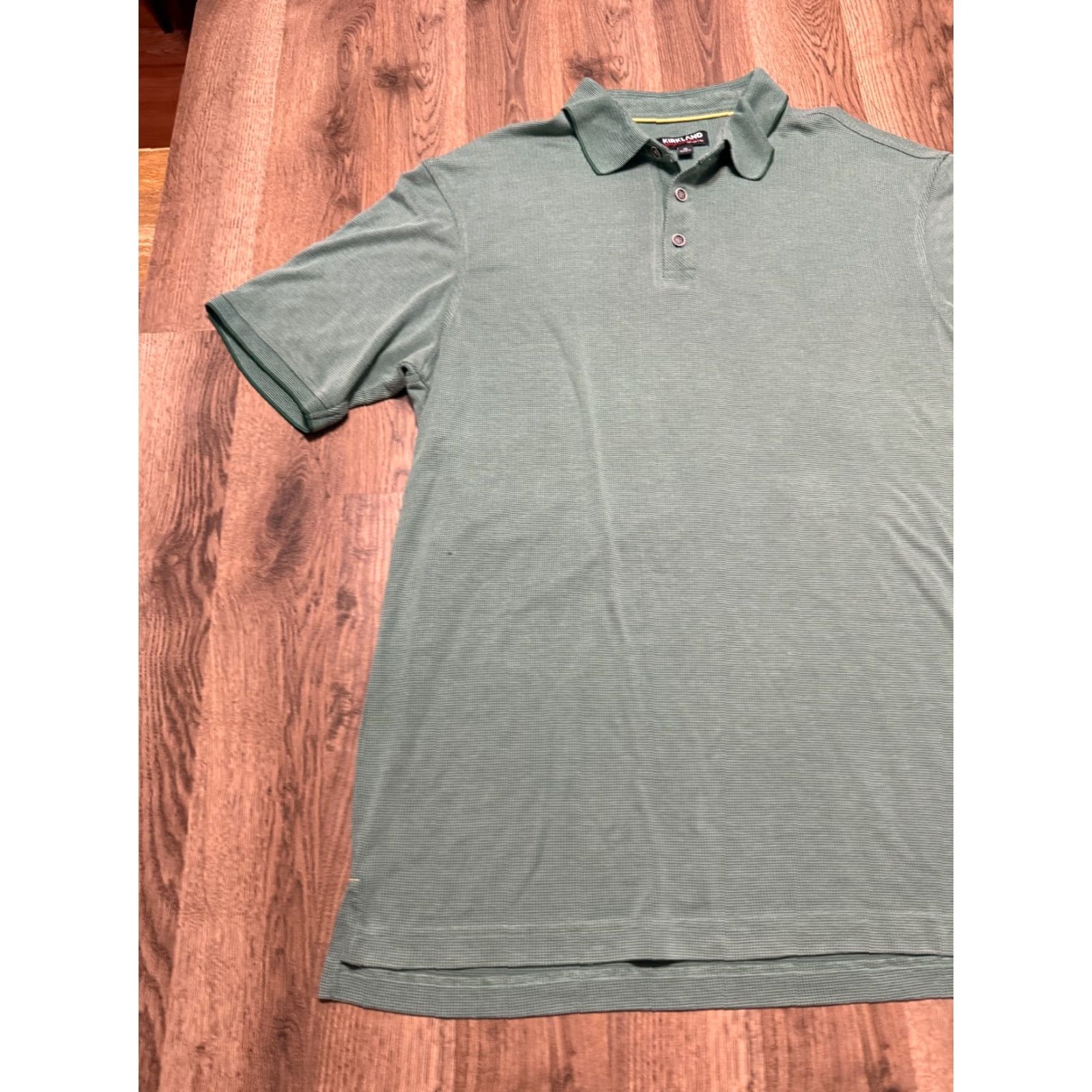 Vintage Kirkland Signature Shirt Polo Men's XL Short Sleeve Green White Collar Stretch Regular Casual Golf Modern Classic Size US XL / EU 56 / 4 - 3 Thumbnail