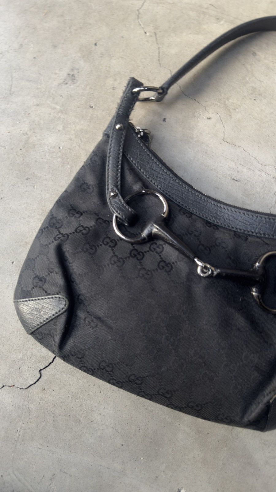 Gucci Gucci Black GG Canvas Horsebit Hobo Bag Size ONE SIZE - 5 Thumbnail