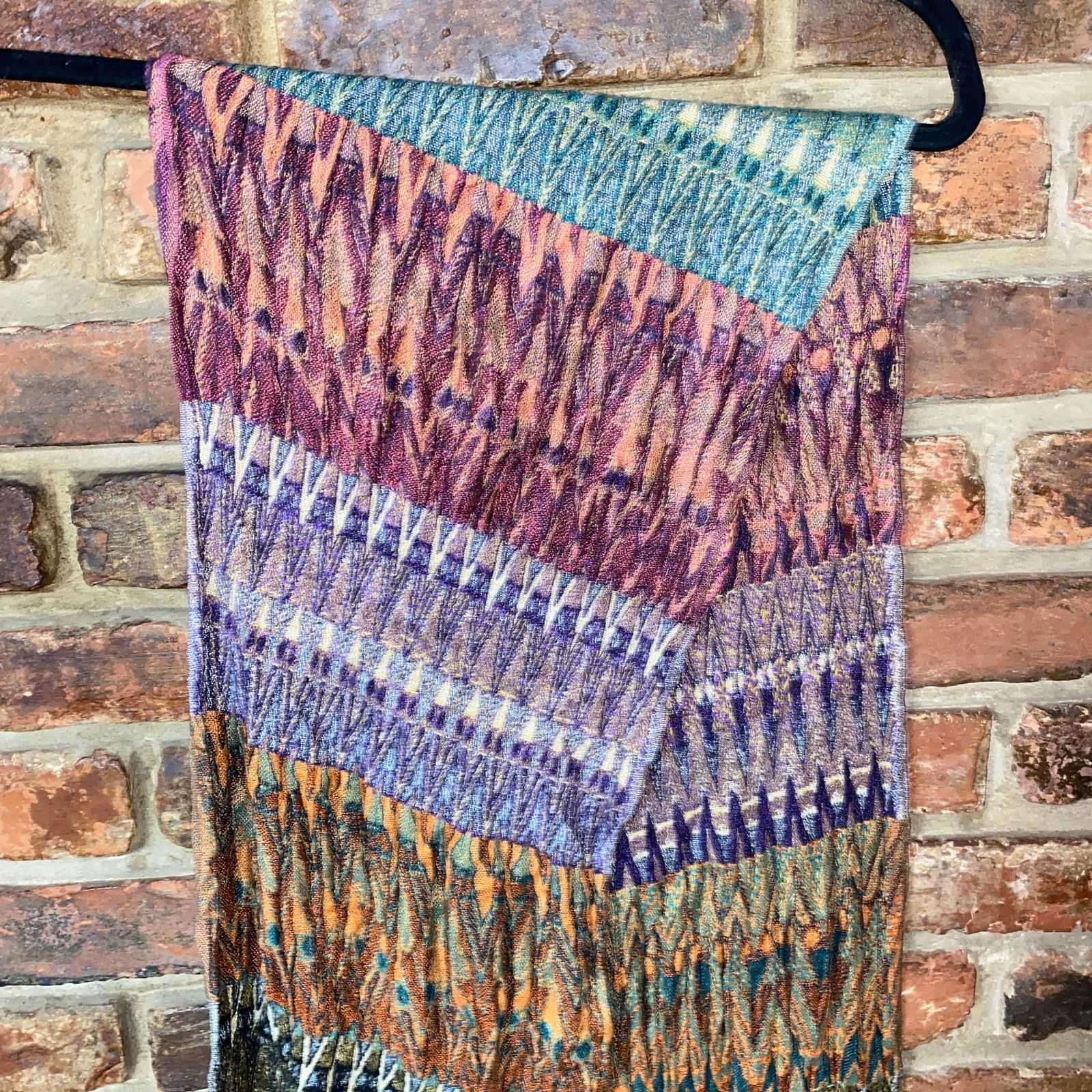 Other Women's Multicolored Printed Fringed Rectangle Scarf Size ONE SIZE - 2 Thumbnail