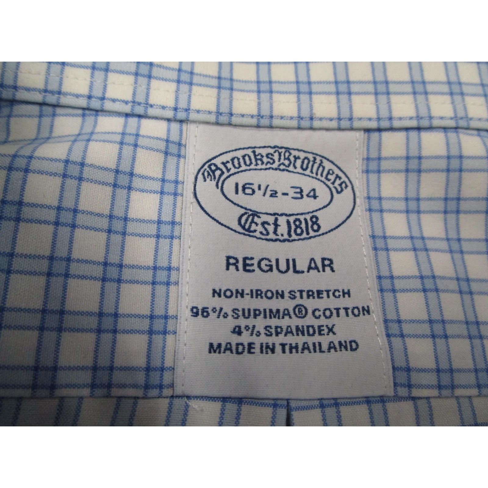 Brooks Brothers Brooks Brothers Dress Shirt Mens 16.5 34 Blue White Check Non-Iron Stretch Casual Business Formal Size 34R - 3 Thumbnail