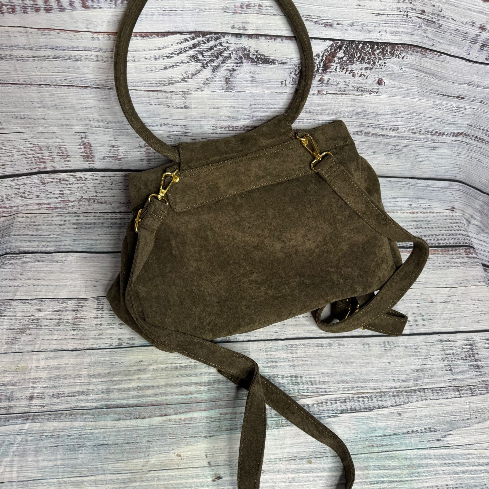 Anthropologie Anthropologie Olive Green Vegan Suede Backpack Size ONE SIZE - 6 Thumbnail