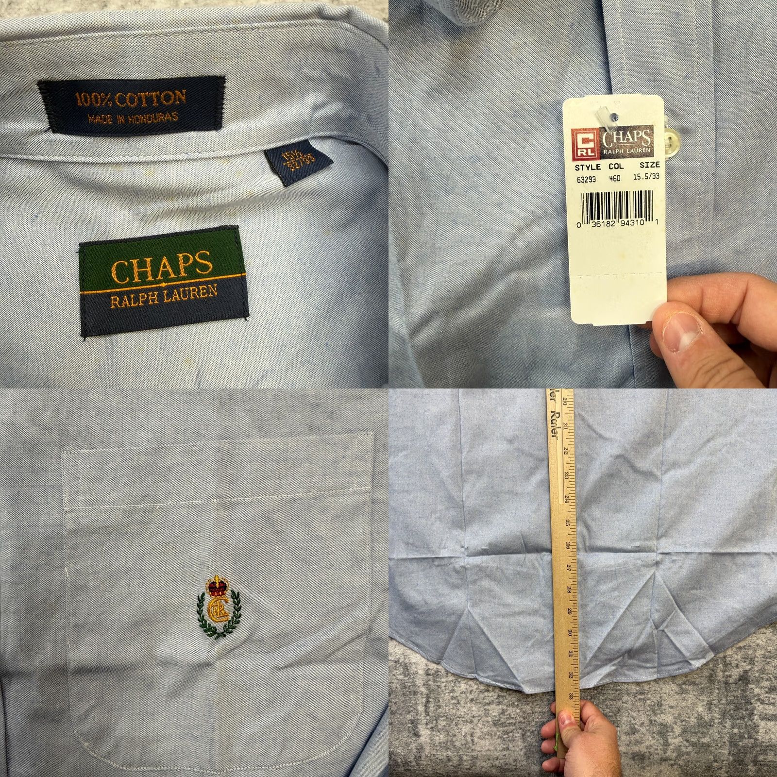Chaps Chaps Shirt Mens 15.5 Blue Cotton Oxford Button Down 90s VTG Classic Dress Shirt Size US L / EU 52-54 / 3 - 8 Thumbnail