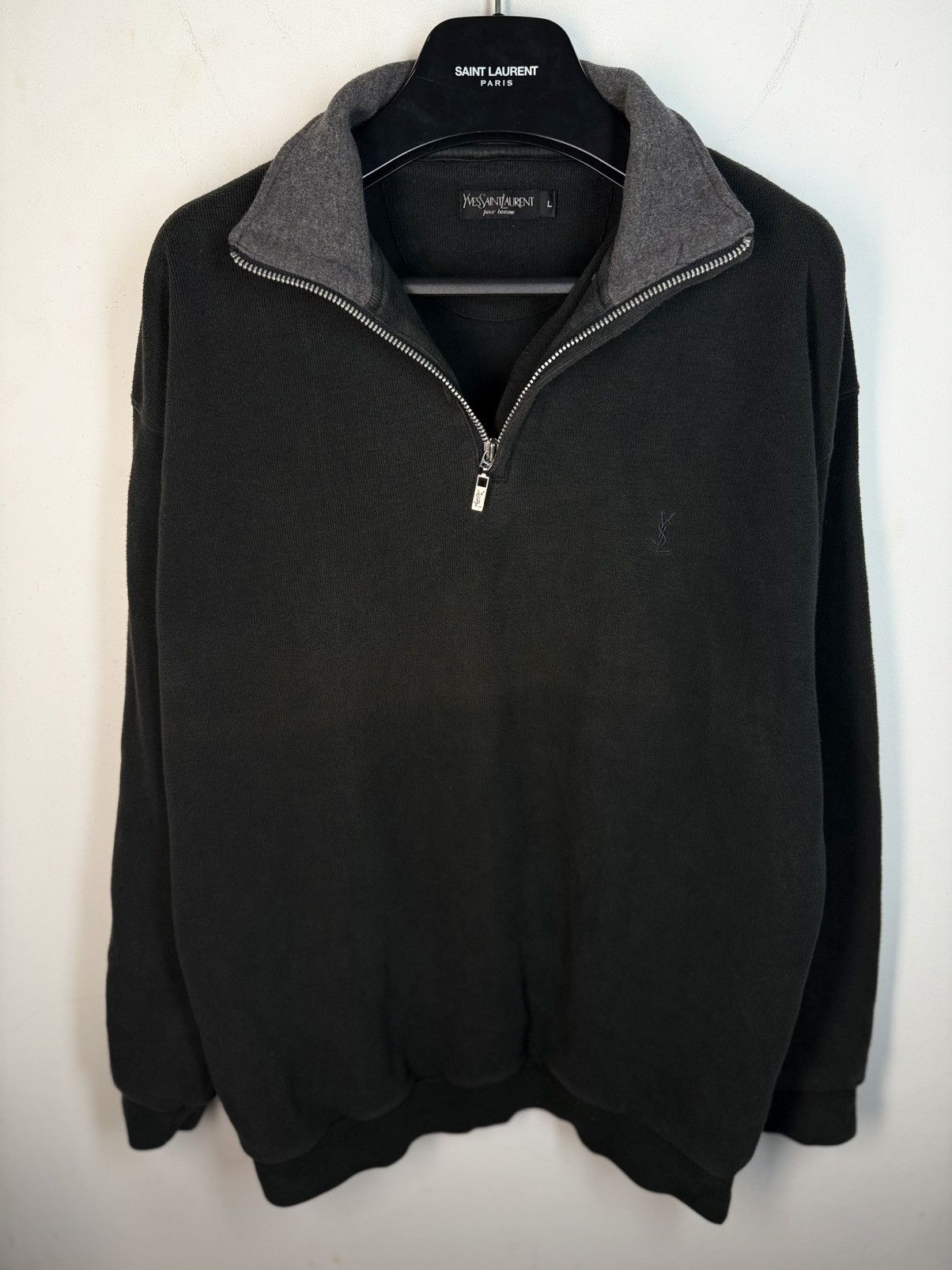 Yves Saint Laurent 90s YSL Sweatshirt 1/4 Quarter Zip Sweater Old Money Vintage Size US L / EU 52-54 / 3 - 2 Thumbnail