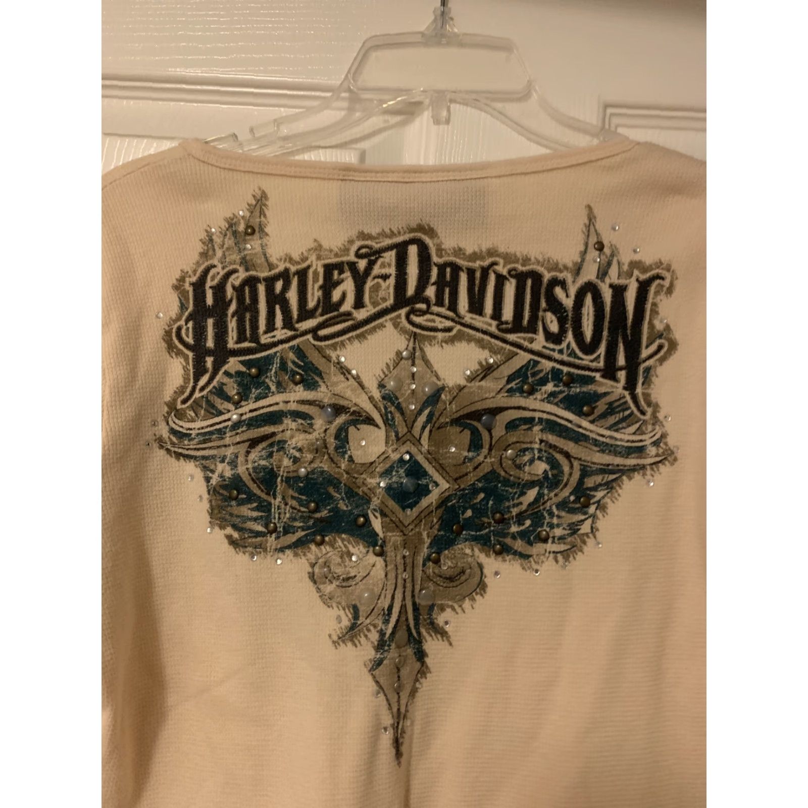 Harley Davidson VINTAGE Harley-Davidson Shirt Light Tan Long Sleeve 1/4 Button Up Women Large Womens Size L / US 10 / IT 46 - 5 Thumbnail