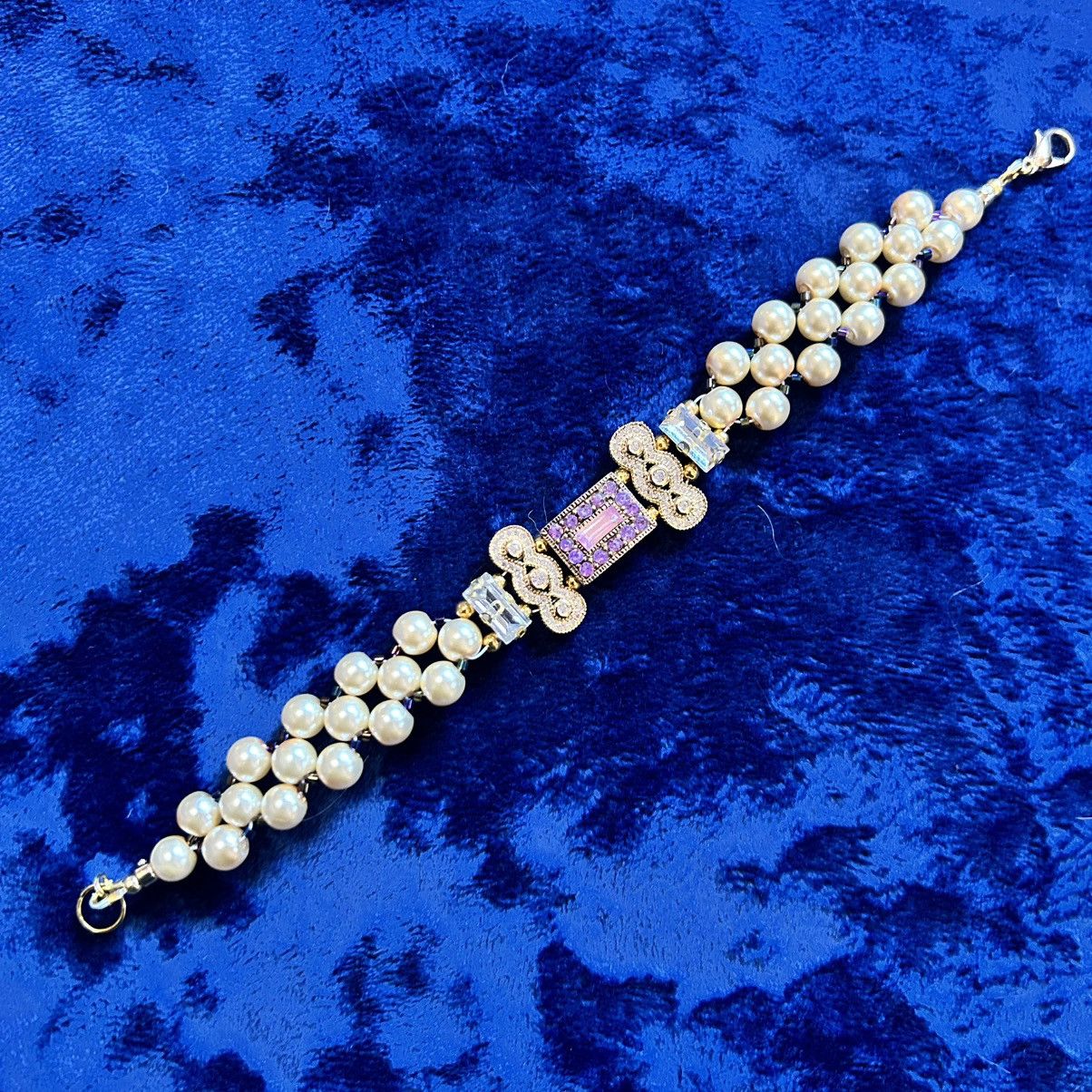 Handmade Handcrafted light champagne Czech glass pearl bracelet Size ONE SIZE - 7 Thumbnail