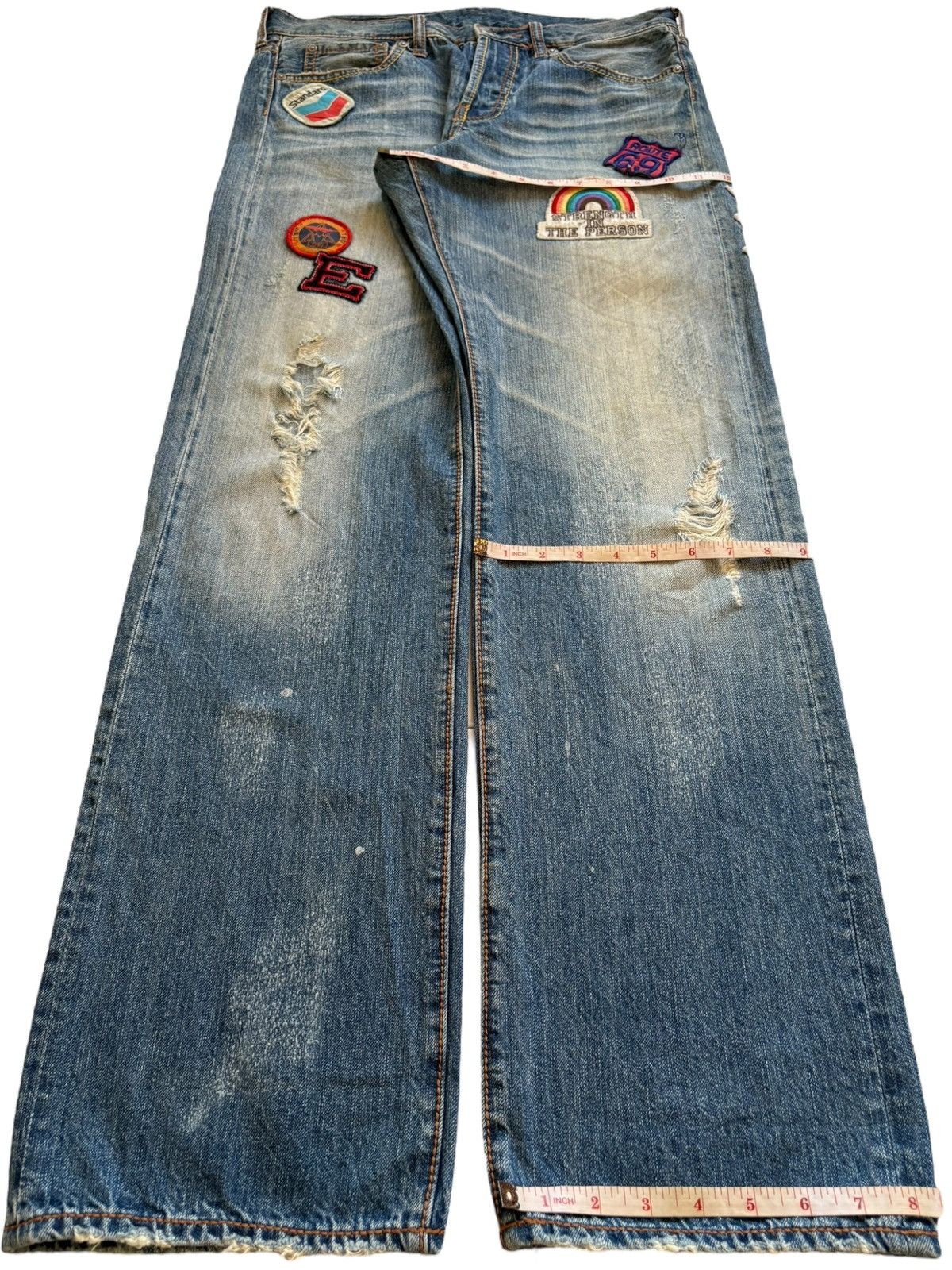 Japanese Brand Vintage Japanese Brand Patches Faded Wash Baggy Jeans Size US 32 / EU 48 - 13 Thumbnail