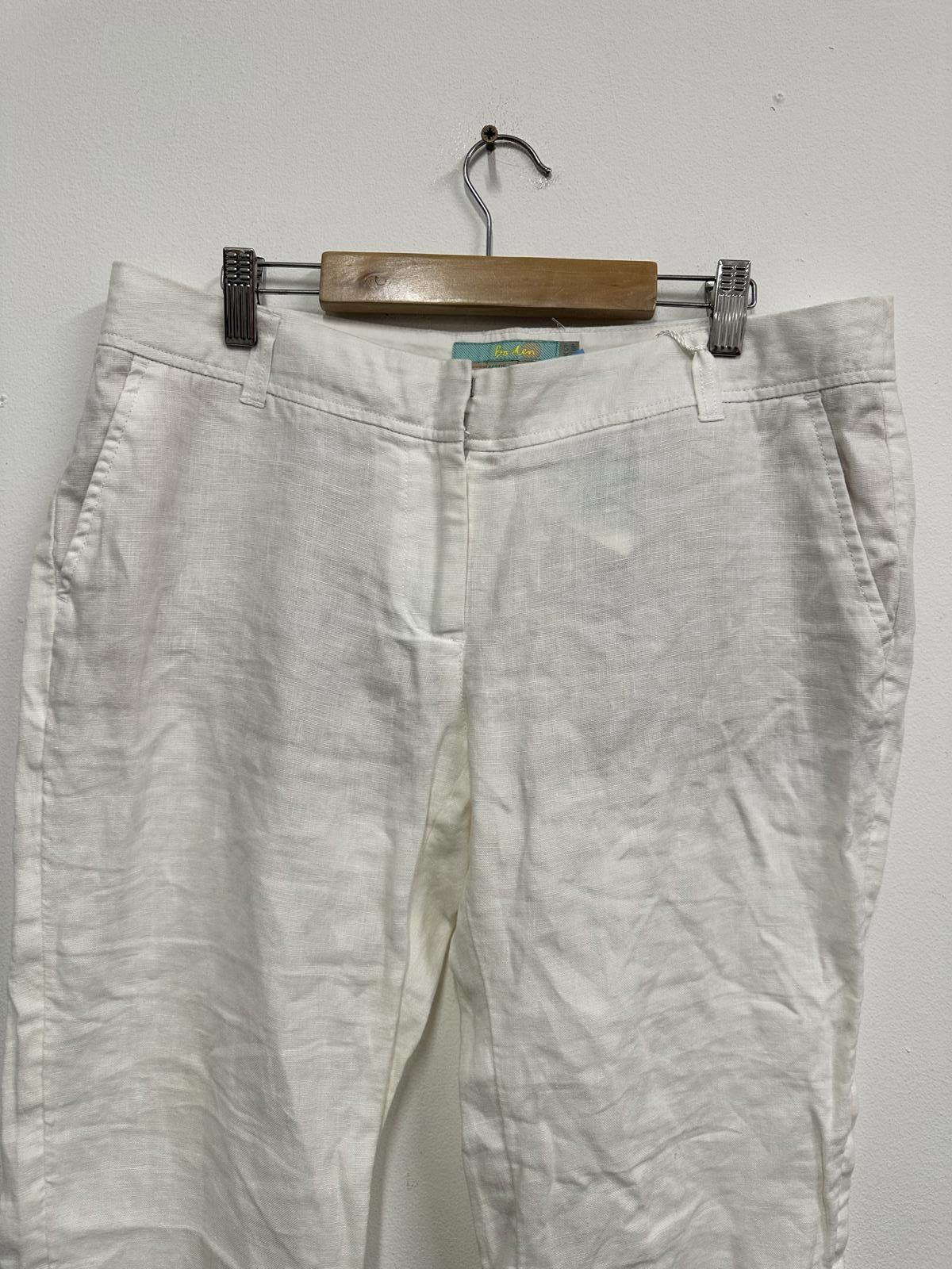 Boden Boden White Linen Blend Cropped Trousers Size 30" / US 8 / IT 44 - 3 Thumbnail