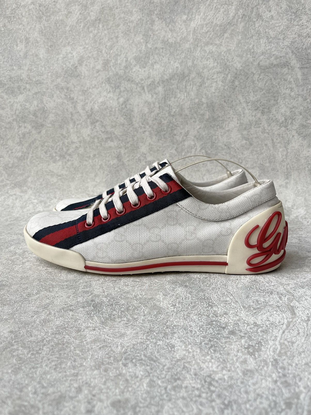 Gucci Gucci GG Monogram Canvas Sneakers Red Blue Web Script Logo Size US 7 / IT 37 - 3 Thumbnail