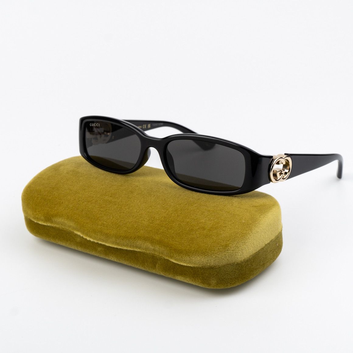 Gucci NEW Gucci GG1661S 001 Black Grey Rectangle Unisex Sunglasses Size ONE SIZE - 1 Thumbnail