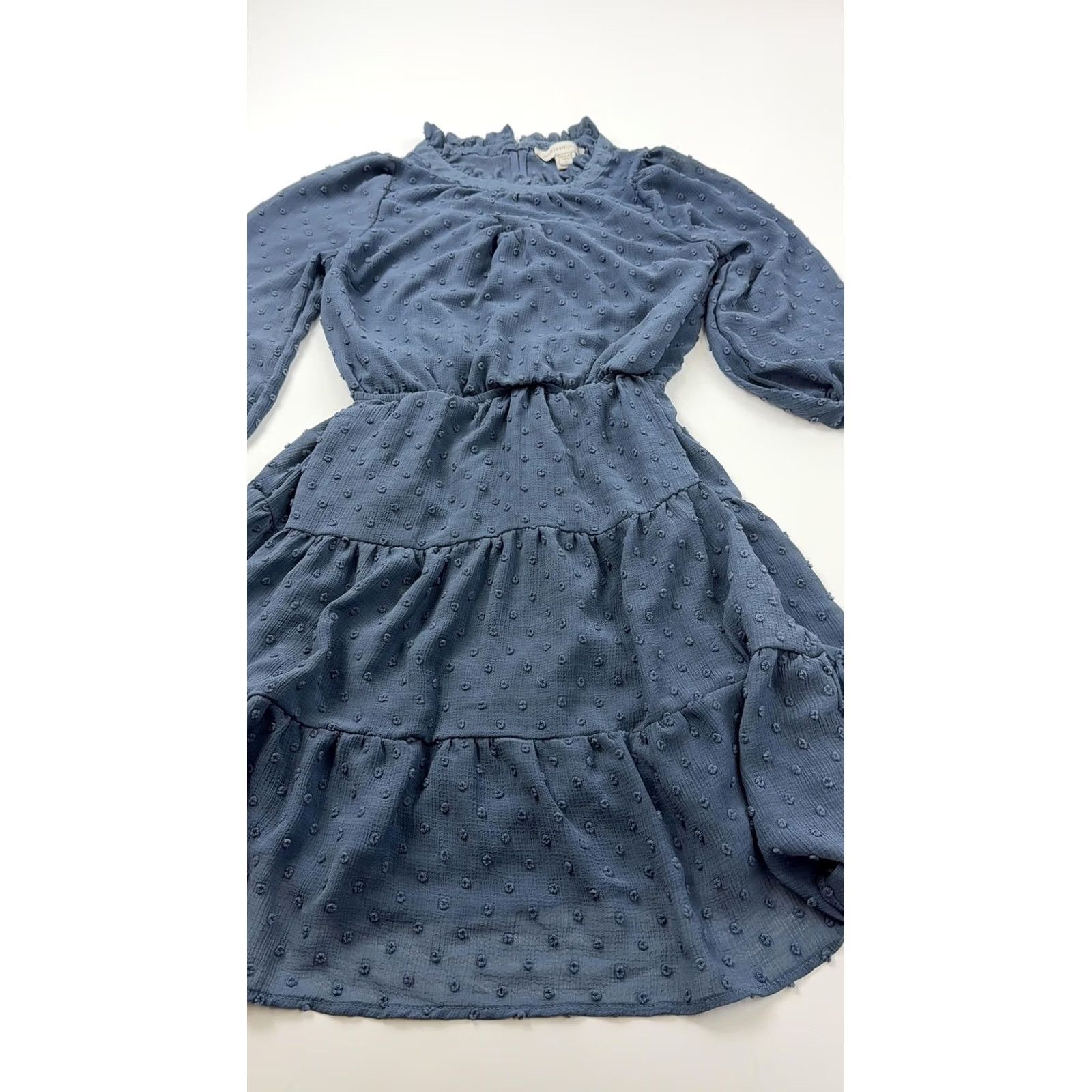 Vintage Monteau Dress Womens S Blue Long Sleeve Swiss Dot Ruffle Mini Los Angeles Size S / US 4 / IT 40 - 3 Thumbnail