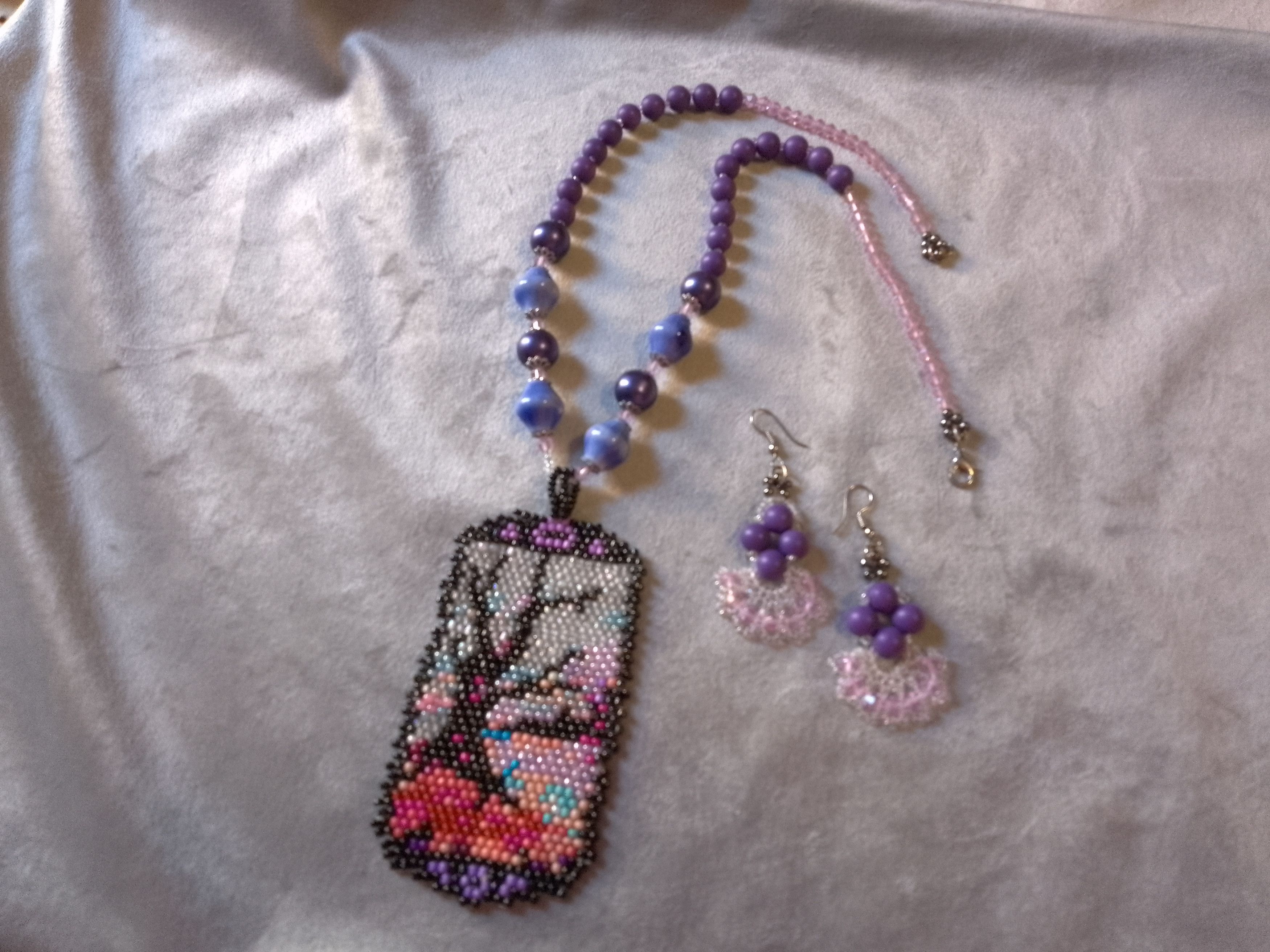 Handmade Necklace Long ceramics Boho Pendant Landscape earrings Size ONE SIZE - 7 Thumbnail
