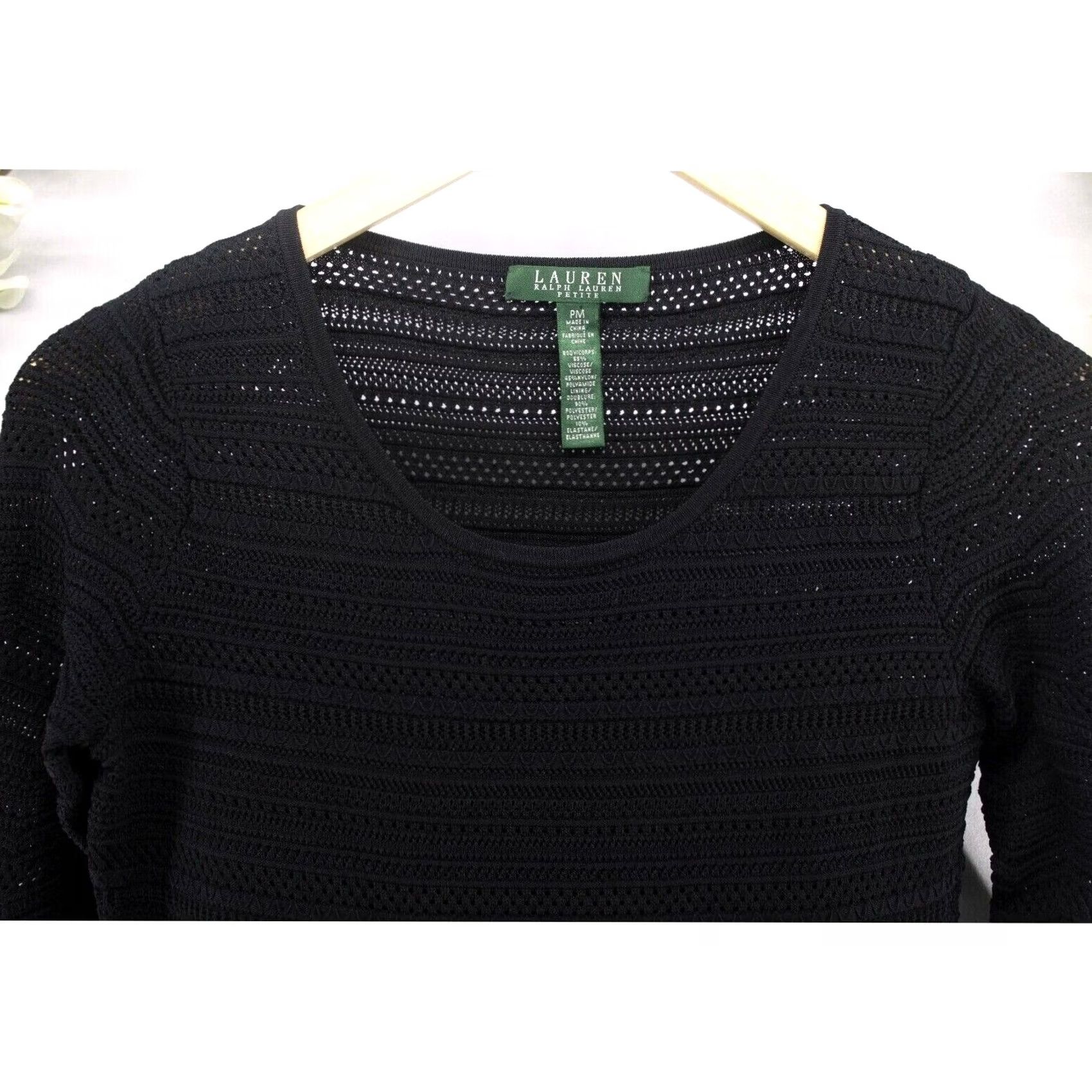 Ralph Lauren Lauren Ralph Lauren Black Bodycon Midi Dress Crochet 3/4 Sleeve Scoop Neck Sz MP Size M / US 6-8 / IT 42-44 - 5 Thumbnail