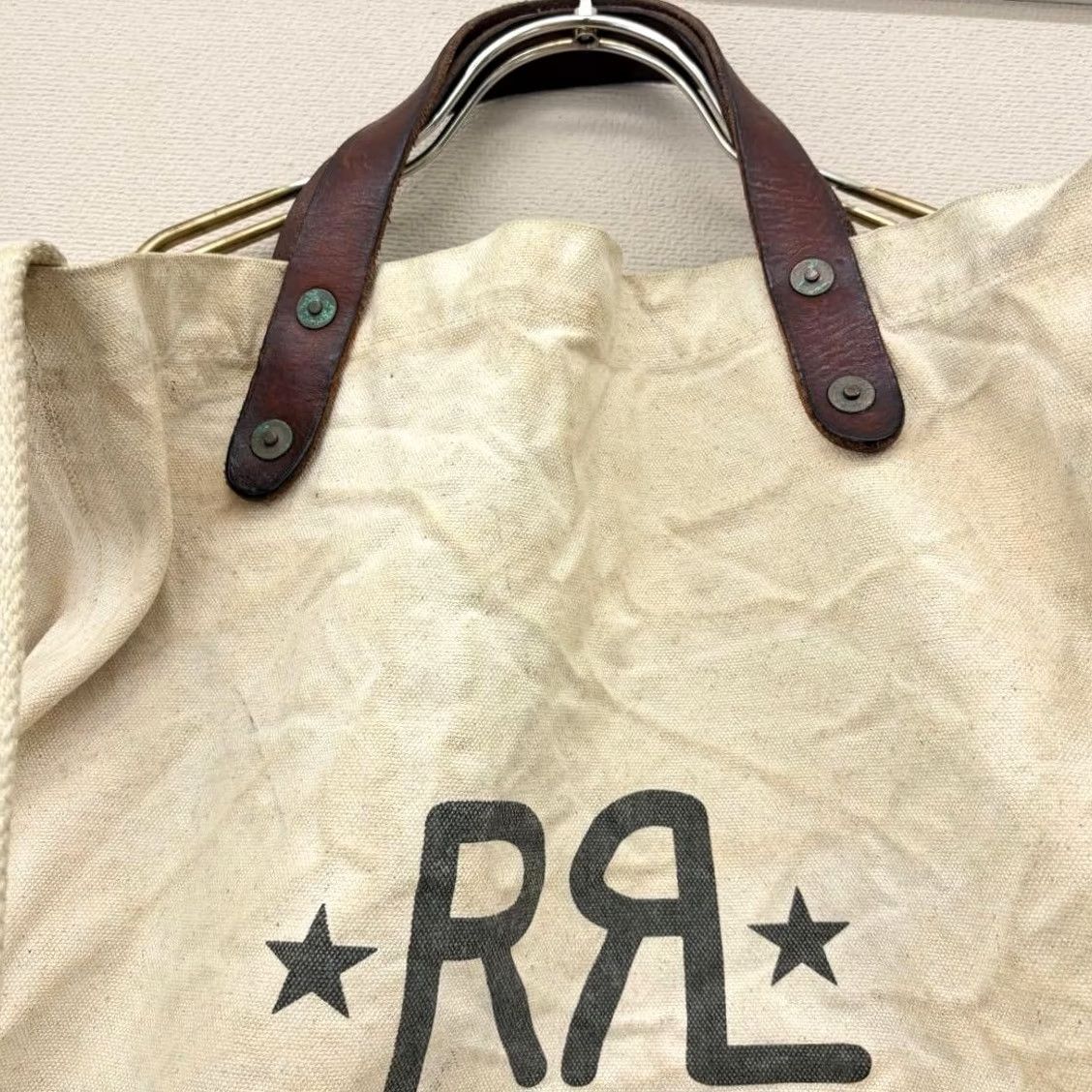 Ralph Lauren VINTAGE RRL Ralph Lauren Tote Bag Ivory Canvas Leather Logo Handle Medium Unisex Adults Size ONE SIZE - 3 Thumbnail