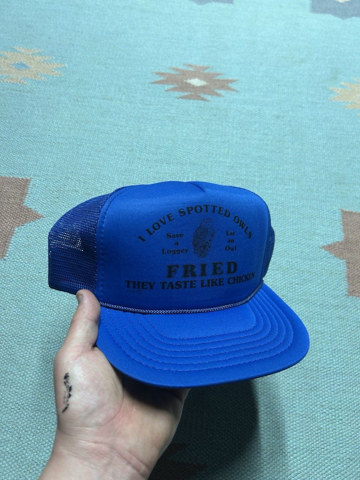 Vintage Vtg trucker hat I love spotted owls taste like chicken log Size ONE SIZE - 1 Thumbnail