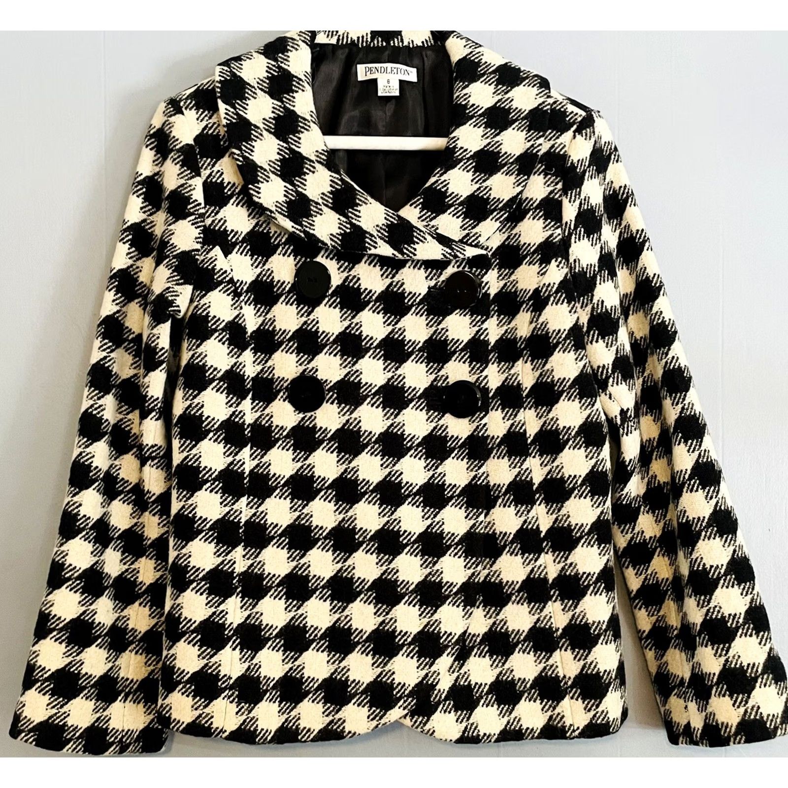 Pendleton Pendleton Houndstooth Jacket Wool Black & White Women’s Size 6 Medium Button Mid Length Multicolor Pattern Argyle/Diamond Wool Blend Lining Size M / US 6-8 / IT 42-44 - 2 Thumbnail