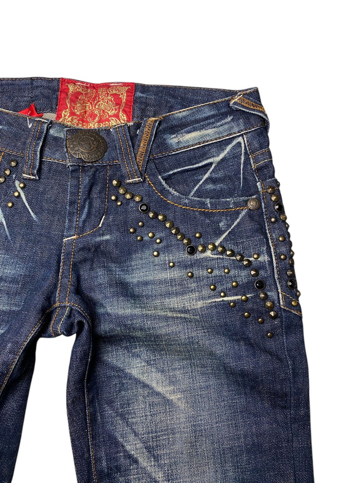 If Six Was Nine 2000's Red Pepper Seawash Studded Flare Jeans Size US 27 - 5 Thumbnail