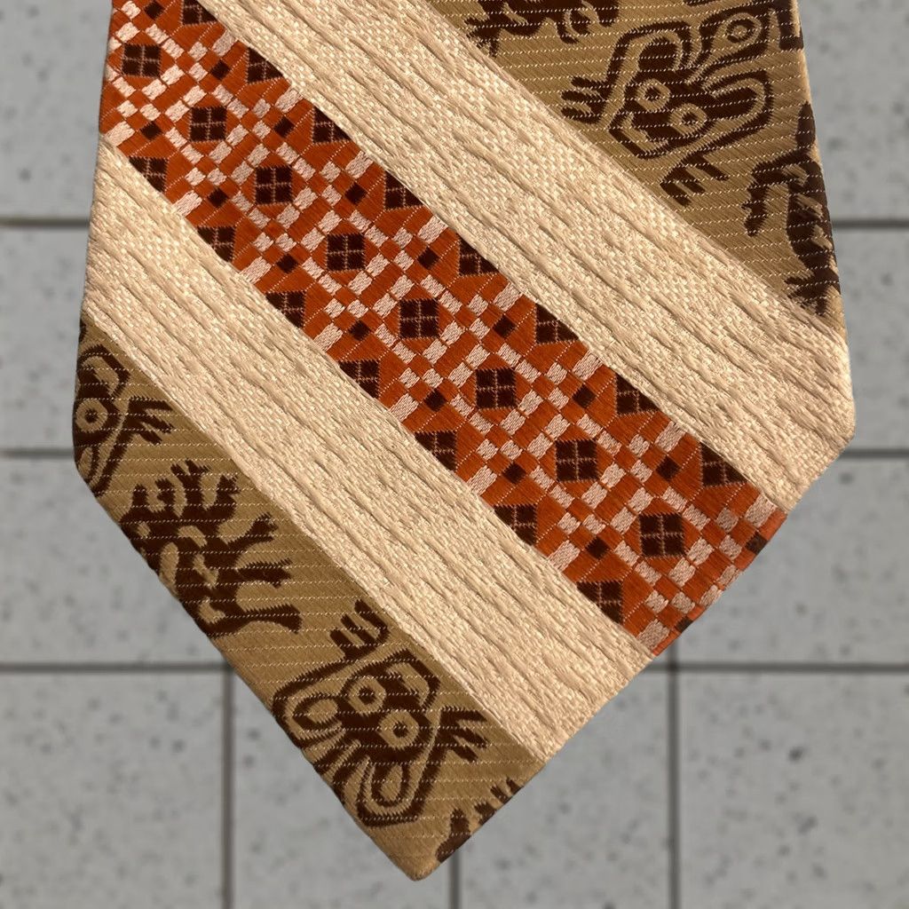 Vintage VINTAGE Necktie Ties+ Dacron ExtraWide Kipper 4.5" Tribe Brown Orange TieTac Men Tie Size ONE SIZE - 1 Thumbnail