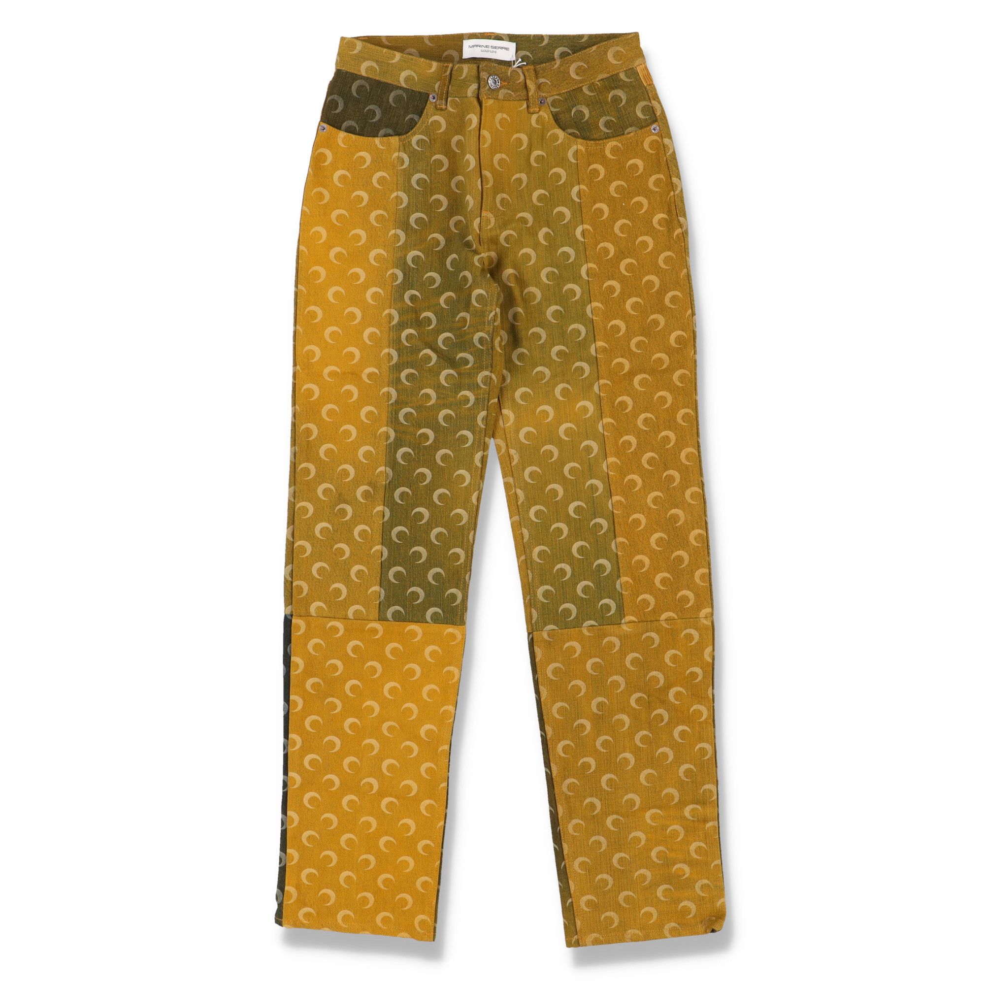 image of Marine Serre Yellow Moon Print Regenerated Straight-Leg Jeans, Women's (Size 27)