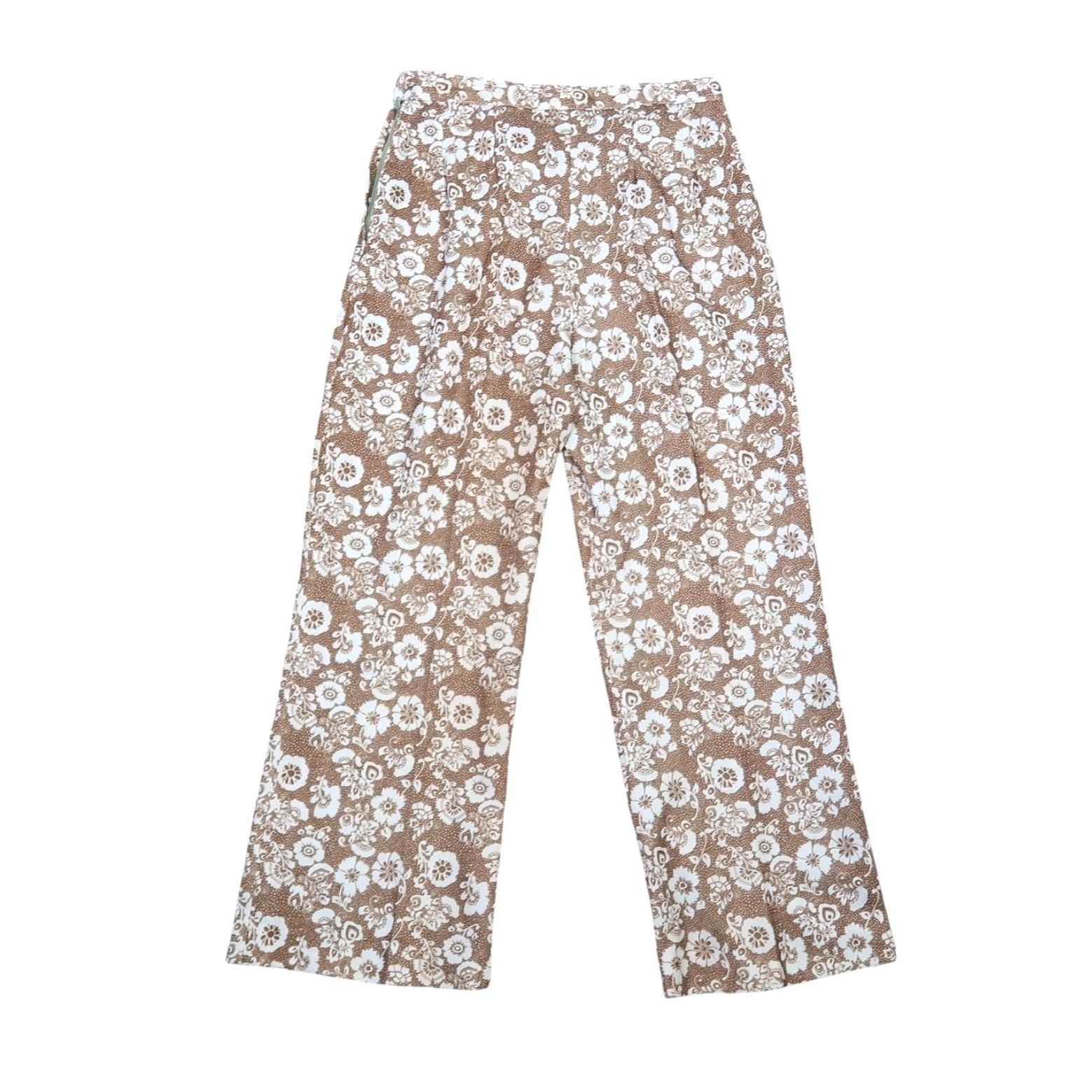 Vintage VINTAGE 70s Brown and White Floral High Rise Wide Leg Pants M Women Regular? Size 32" / US 10 / IT 46 - 3 Thumbnail