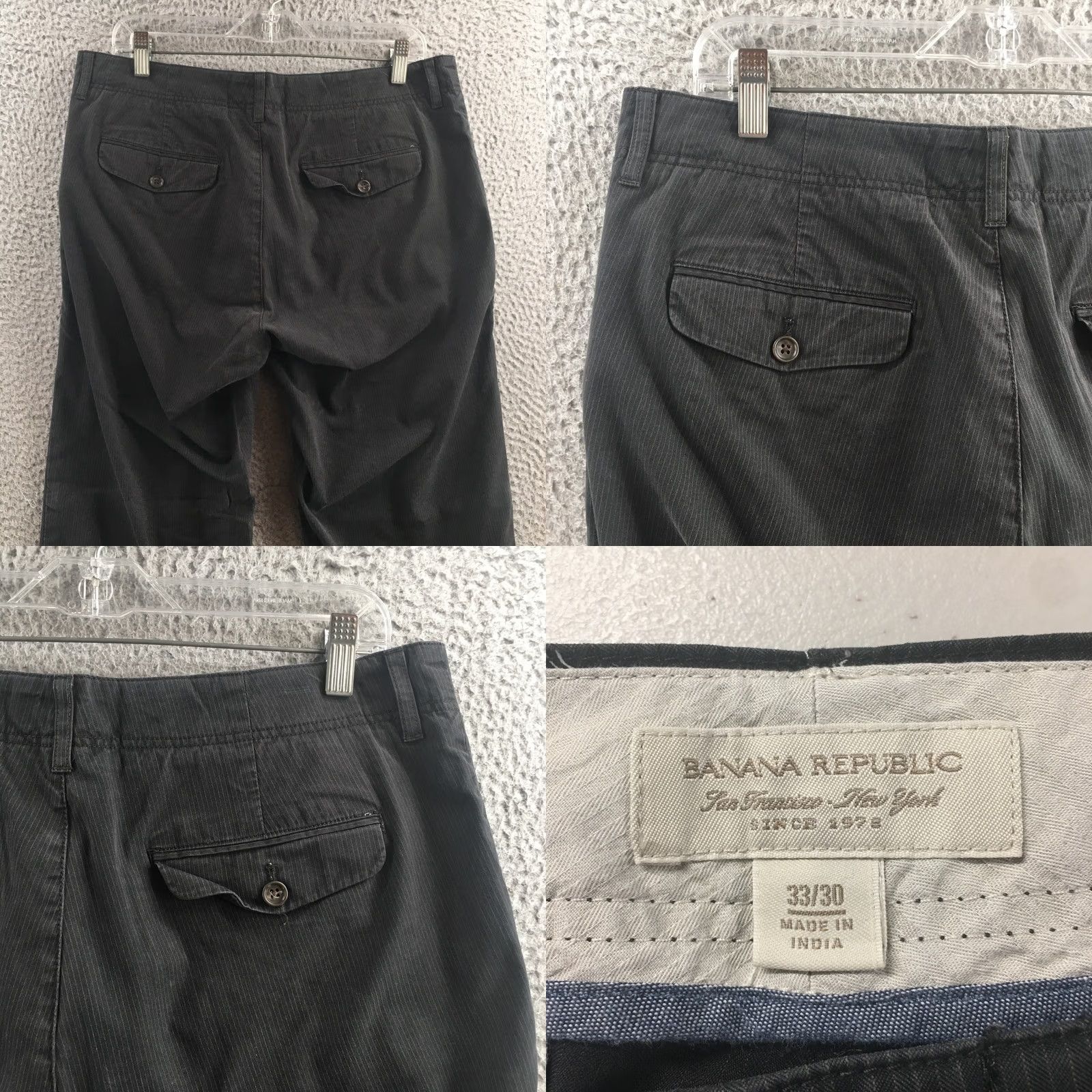 Banana Republic Banana Republic Pants Mens 33x30 Charcoal Pinstripe Chino Zip Fly Straight Leg Pants Mens Regular Cotton Slim? Size US 33 - 9 Thumbnail
