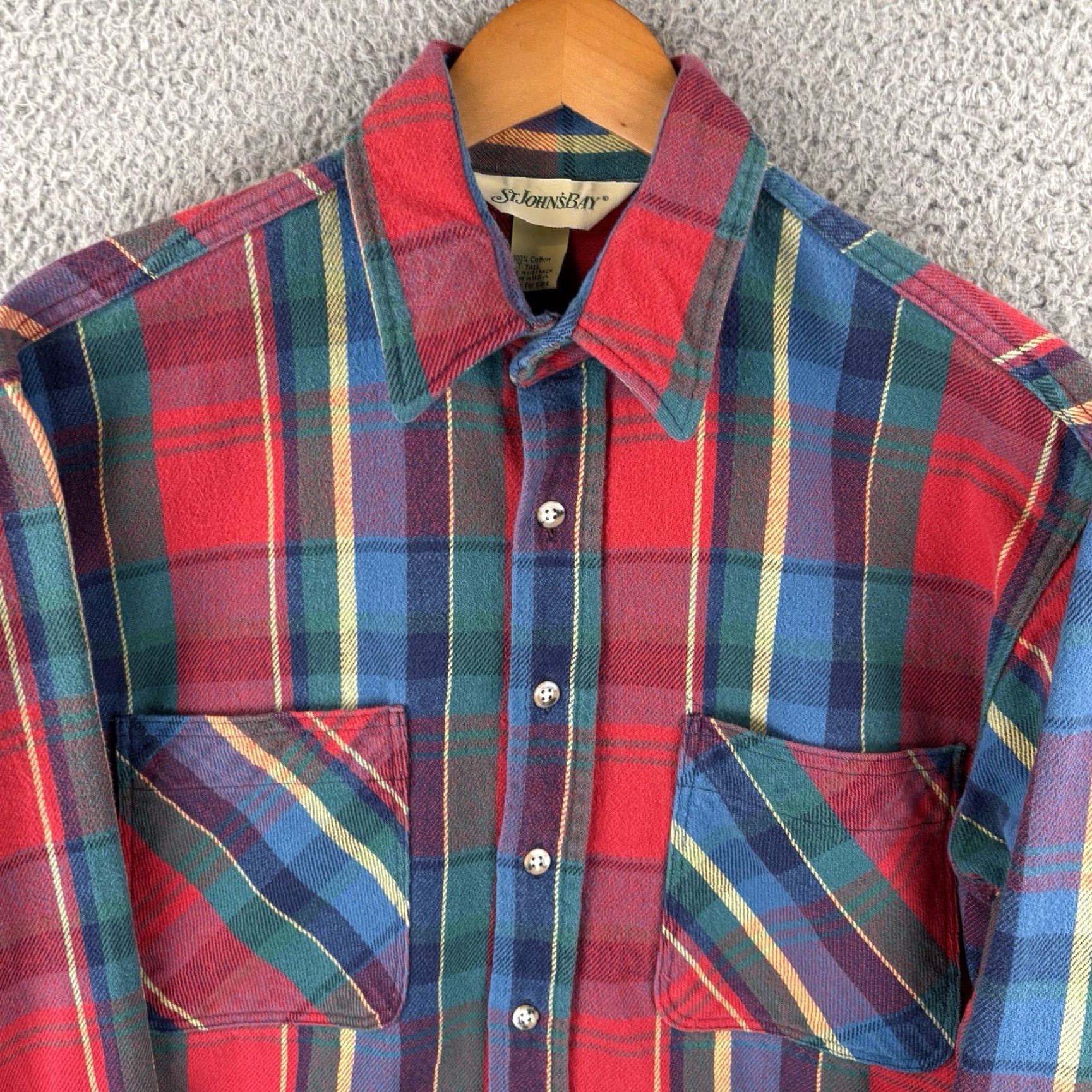 Vintage VINTAGE St Johns Bay Button-Up Shirt Mens LT Red Plaid Flannel Heavyweight Pocket US 90s USA College Grunge Nature 90s Mens Tall Size US L / EU 52-54 / 3 - 2 Thumbnail