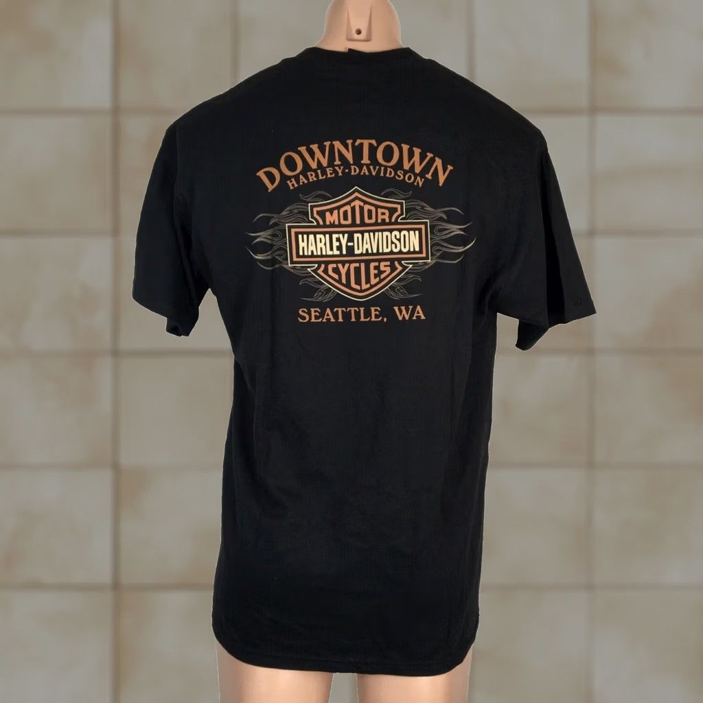 Harley Davidson VINTAGE Harley Davidson Motorcycles Downtown Seattle, WA T-Shirt Sz L Black Flames NWT Size US L / EU 52-54 / 3 - 1 Thumbnail