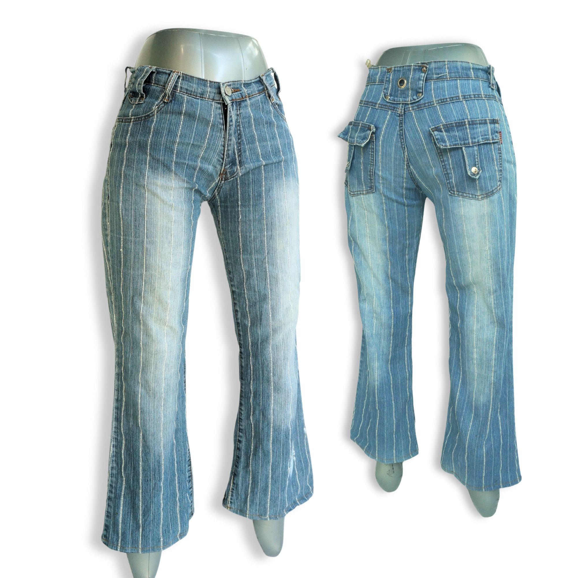 Japanese Brand KAREN Striped Flare Soft Jeans Size 30" / US 8 / IT 44 - 1 Thumbnail