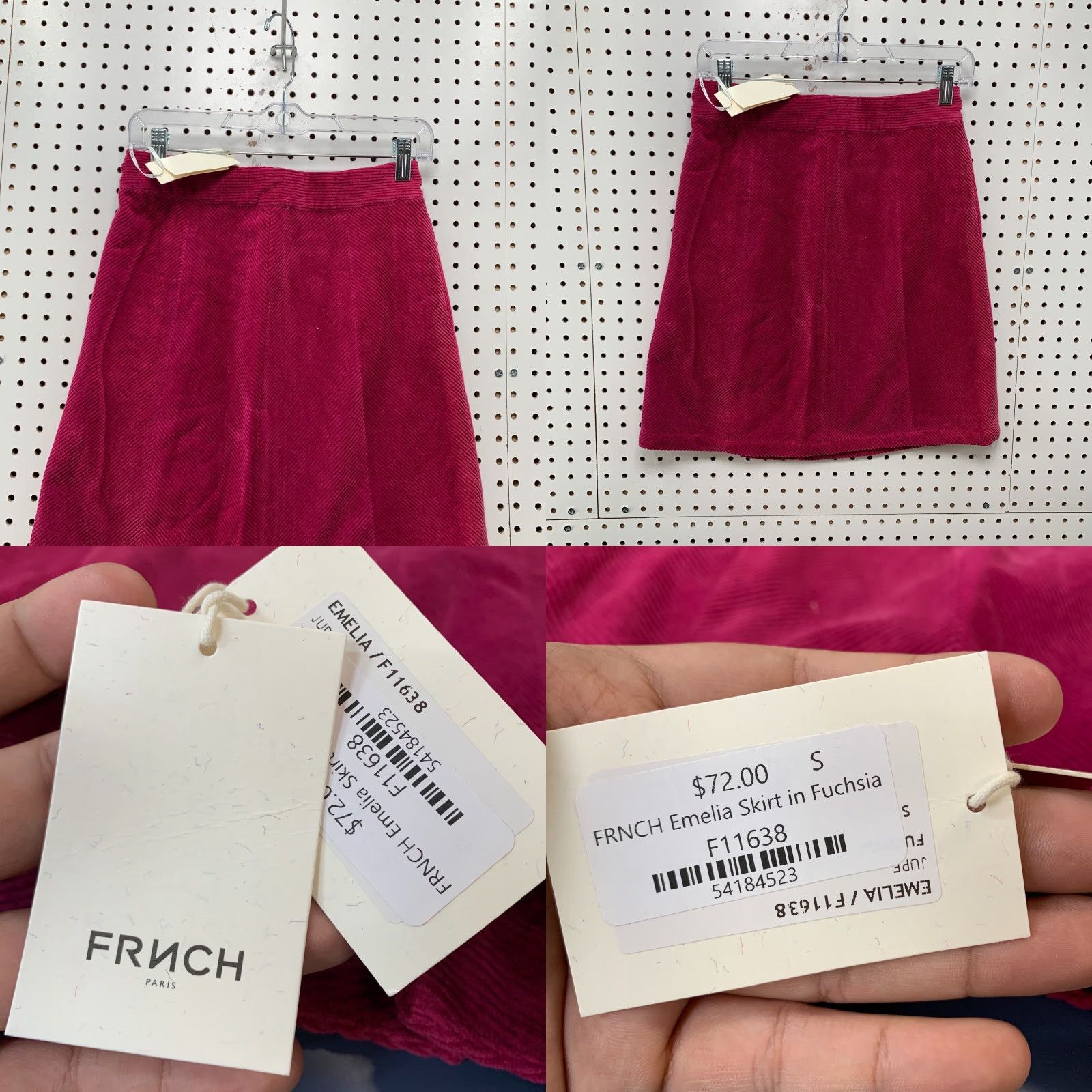 Vintage VINTAGE FRNCH Corduroy Skirt Women's Small Fuchsia Pink Knee-Length A-Line Button 90s Fashion Size 28" / US 6 / IT 42 - 8 Thumbnail