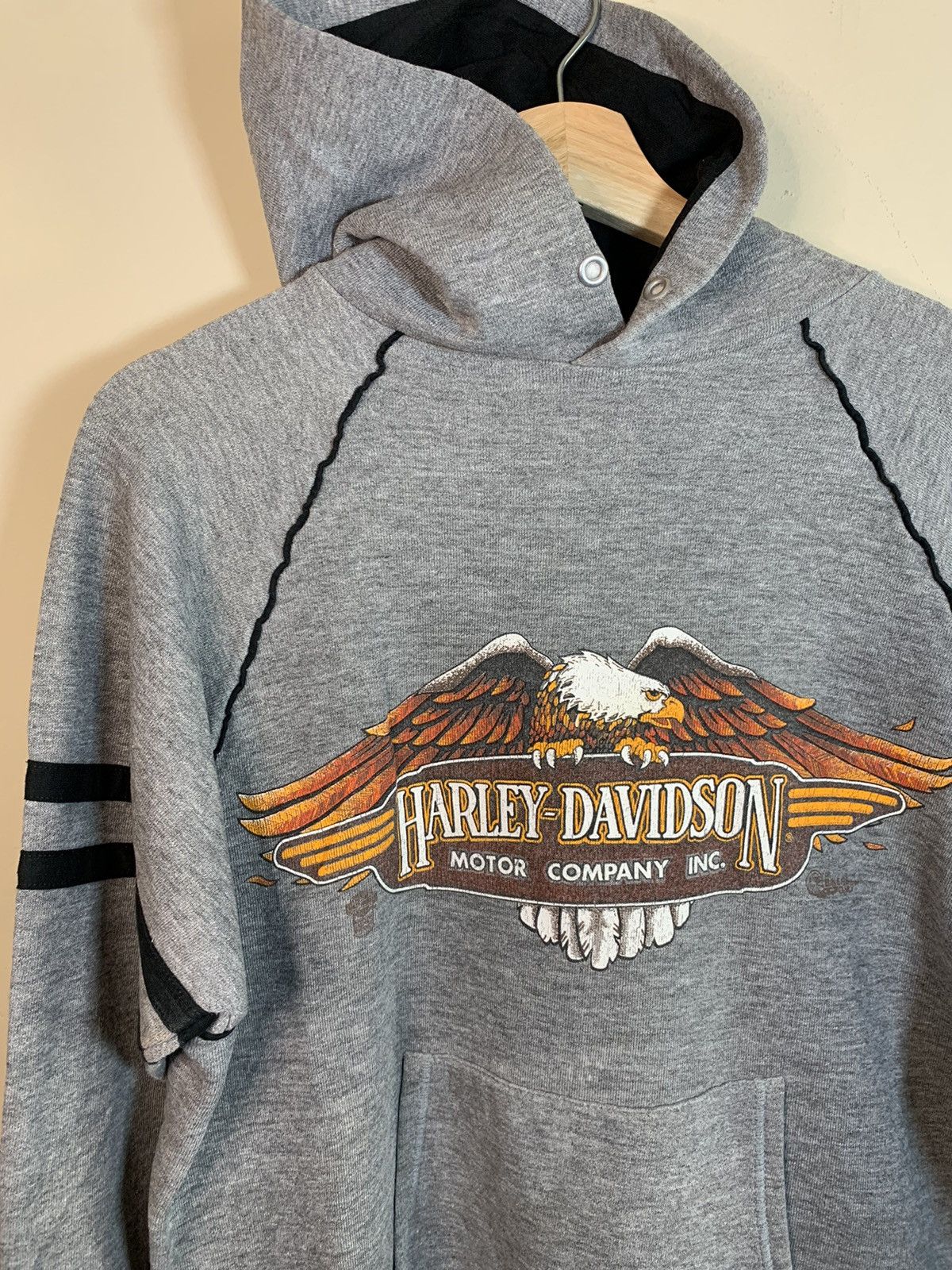 Harley Davidson × Vintage *RARE* Vintage 1970s Harley Davidson USA-Made Raglan Hoodie Size US L / EU 52-54 / 3 - 3 Thumbnail