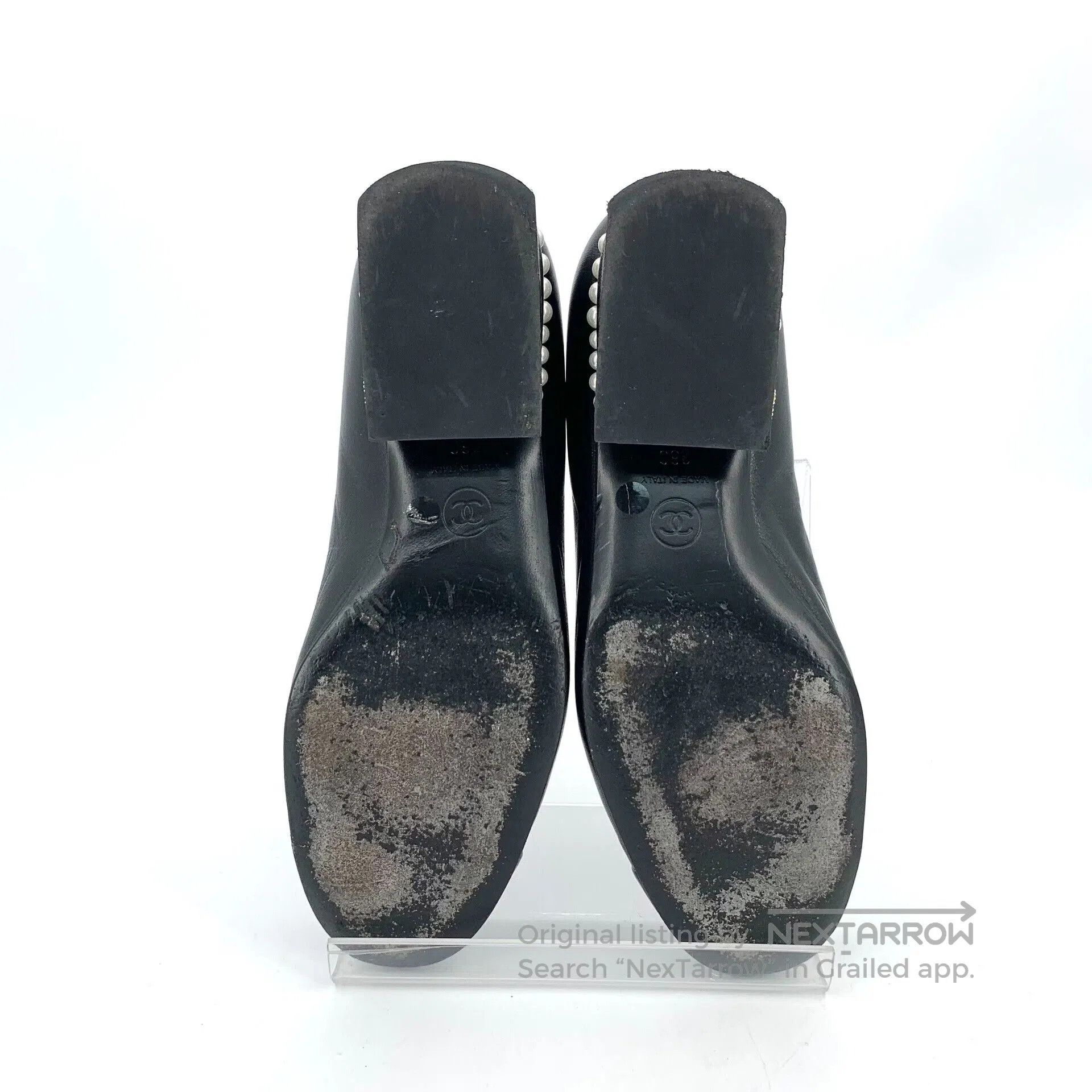 Chanel Chanel Black Leather Pearl Heel Pumps. Size US 5 / EU 37 - 5 Thumbnail