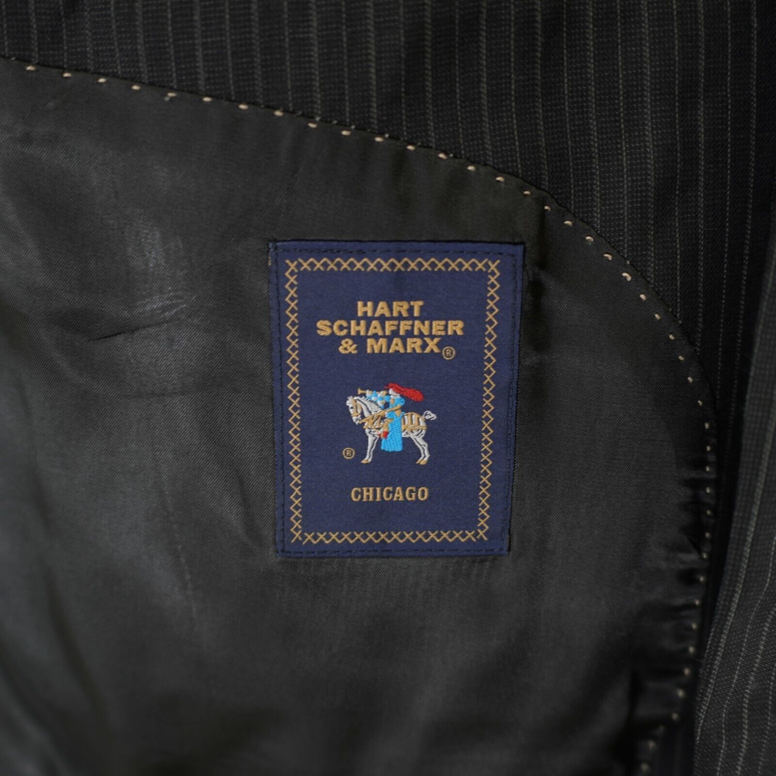 Hart Schaffner Marx Hart Schaffner Marx Black Striped Wool 2 Button Suit Jacket Size 42R - 8 Thumbnail