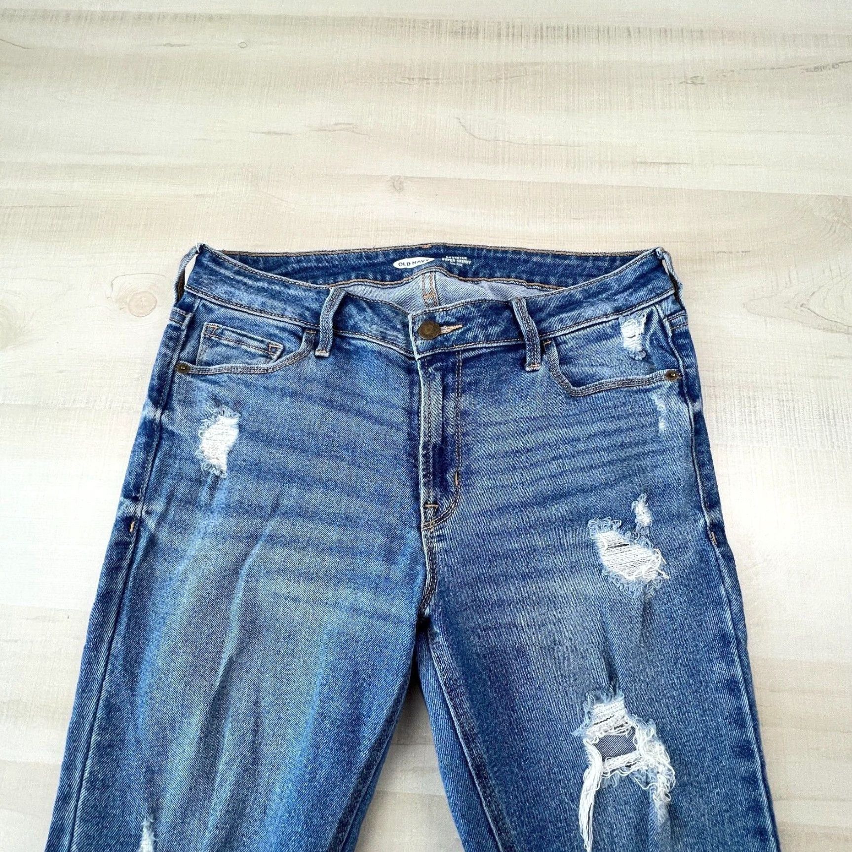Old Navy Old Navy Jeans Womens 8 Blue Medium Wash Distressed Denim Skinny 5-Pocket Stretch Size 30" / US 8 / IT 44 - 2 Thumbnail