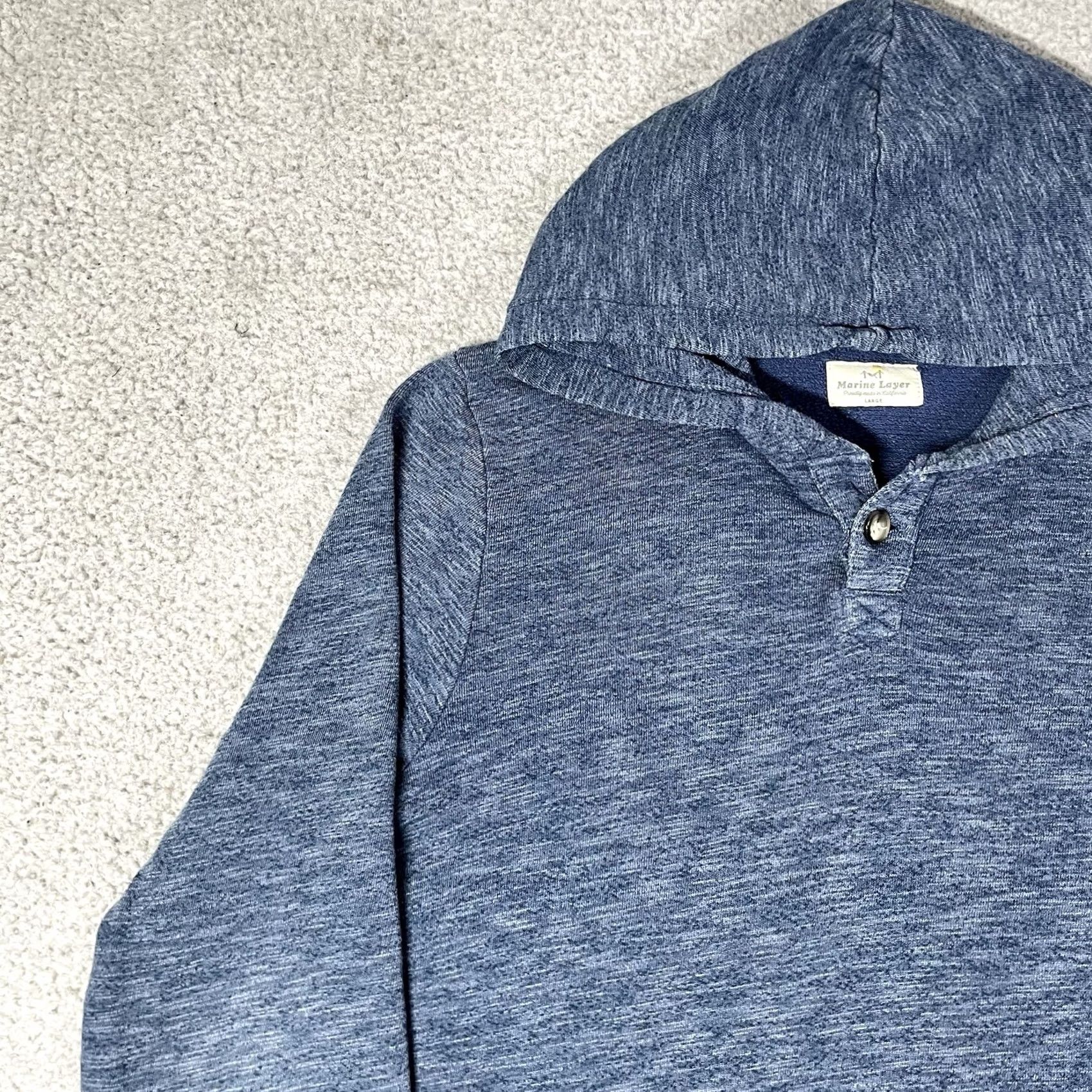 Marine Layer Marine Layer Hoodie Mens L Blue Pullover Beach Surf Sweatshirt Terry Button Hoodie Men L Blue Contact Logo All Seasons Pockets Size US L / EU 52-54 / 3 - 5 Thumbnail
