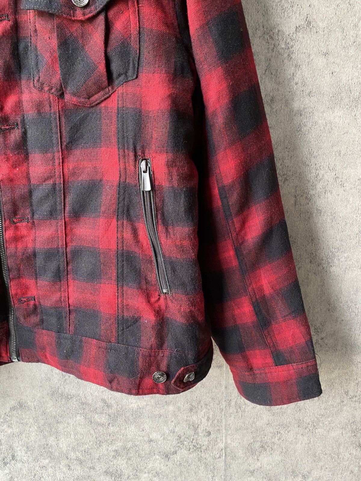 If Six Was Nine Double Focus Red Tartan Design Fur Zipper Jacket Size US L / EU 52-54 / 3 - 10 Thumbnail