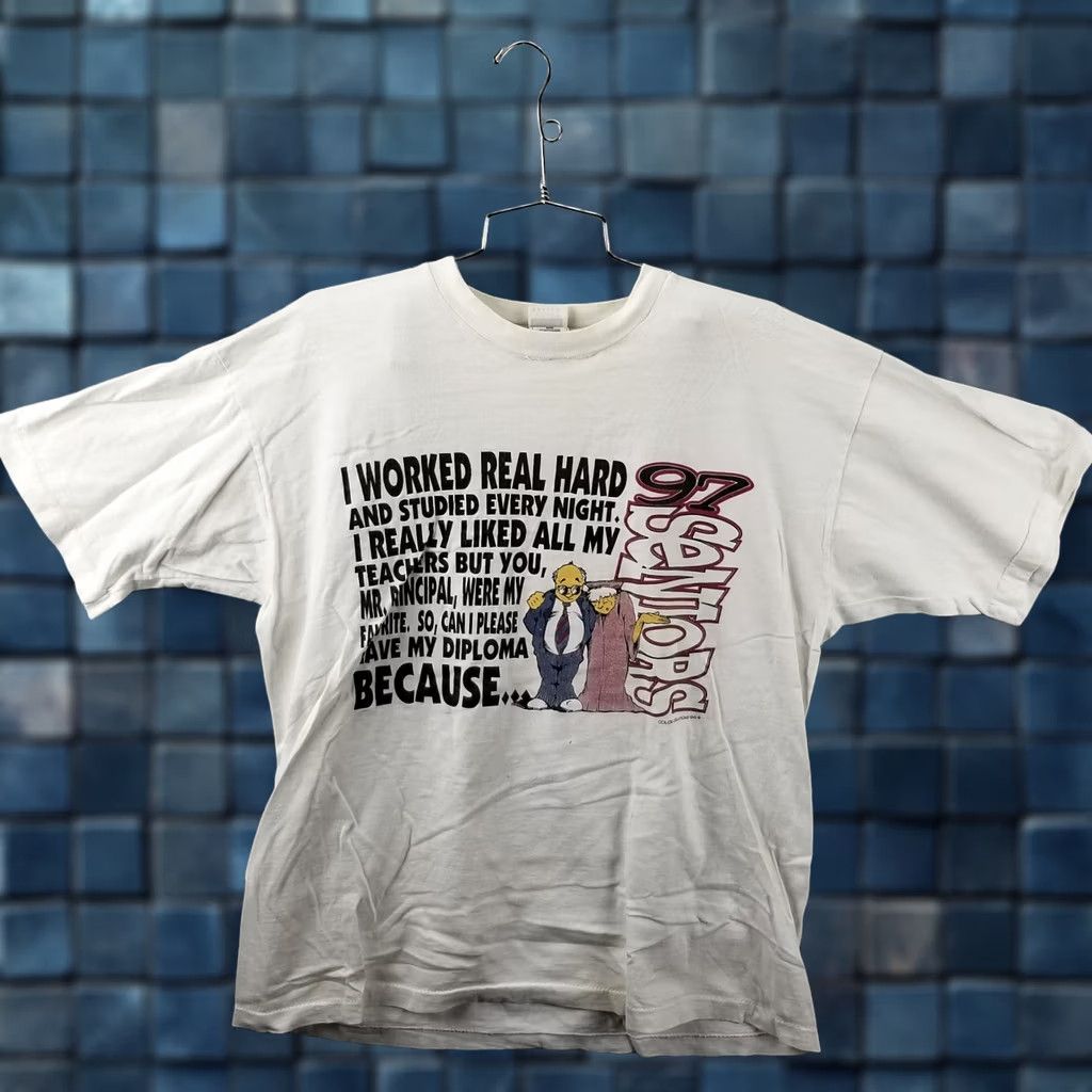 Fruit Of The Loom Vintage Fruit of the Loom Shirt Adult XL White 1997 School Principal Student I LOVE YOU MAN Mens XL White Love Shirt Retro Graphic Print Two Sided Size US XL / EU 56 / 4 - 1 Thumbnail