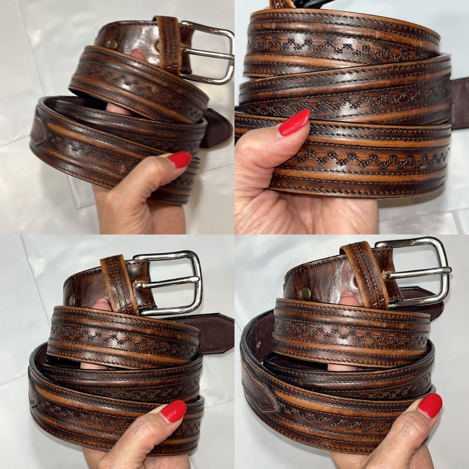 Vintage VINTAGE Leegin Leather Belt 1.5” Wide Removable Buckle Brown 46-51” Mens Belt, Western, Heavy Duty, USA - Large Size Size ONE SIZE - 10 Thumbnail