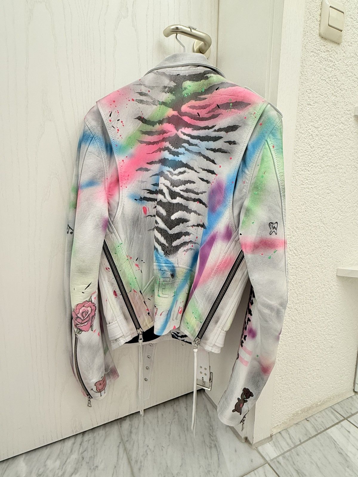 Amiri Amiri Graffiti Biker Leather Jacket White M RRP 4800$ Size US M / EU 48-50 / 2 - 2 Thumbnail