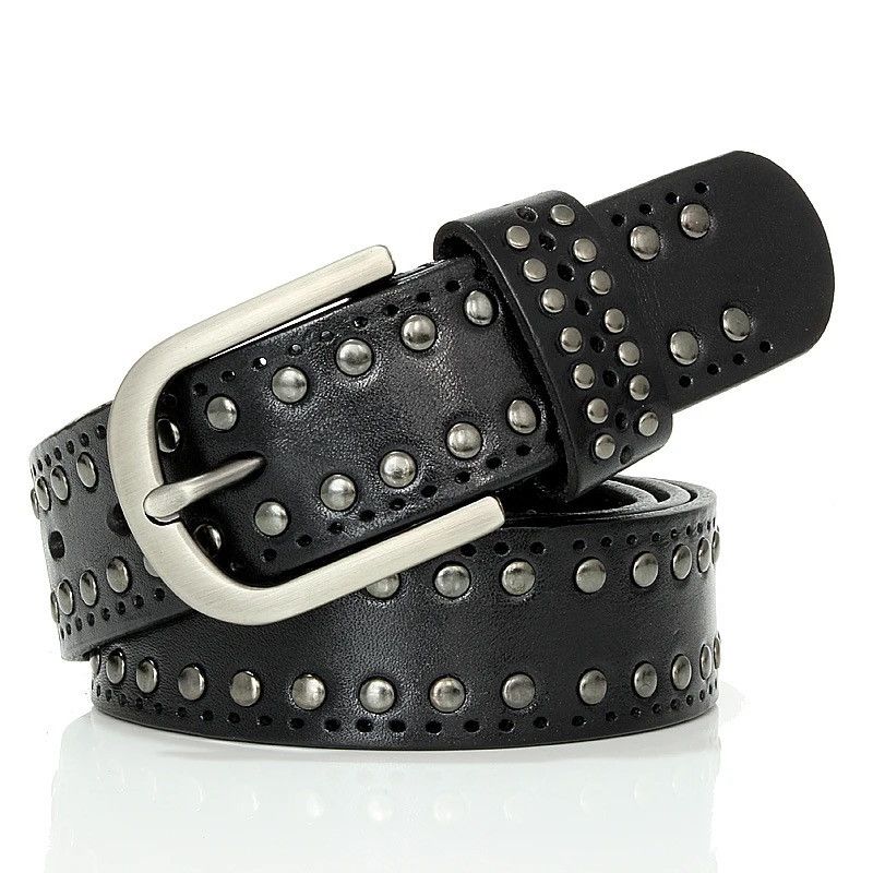 Leather × Vintage Punk Lady Belts Rivet Belt High Quality Real Genuine Leather Size ONE SIZE - 1 Thumbnail