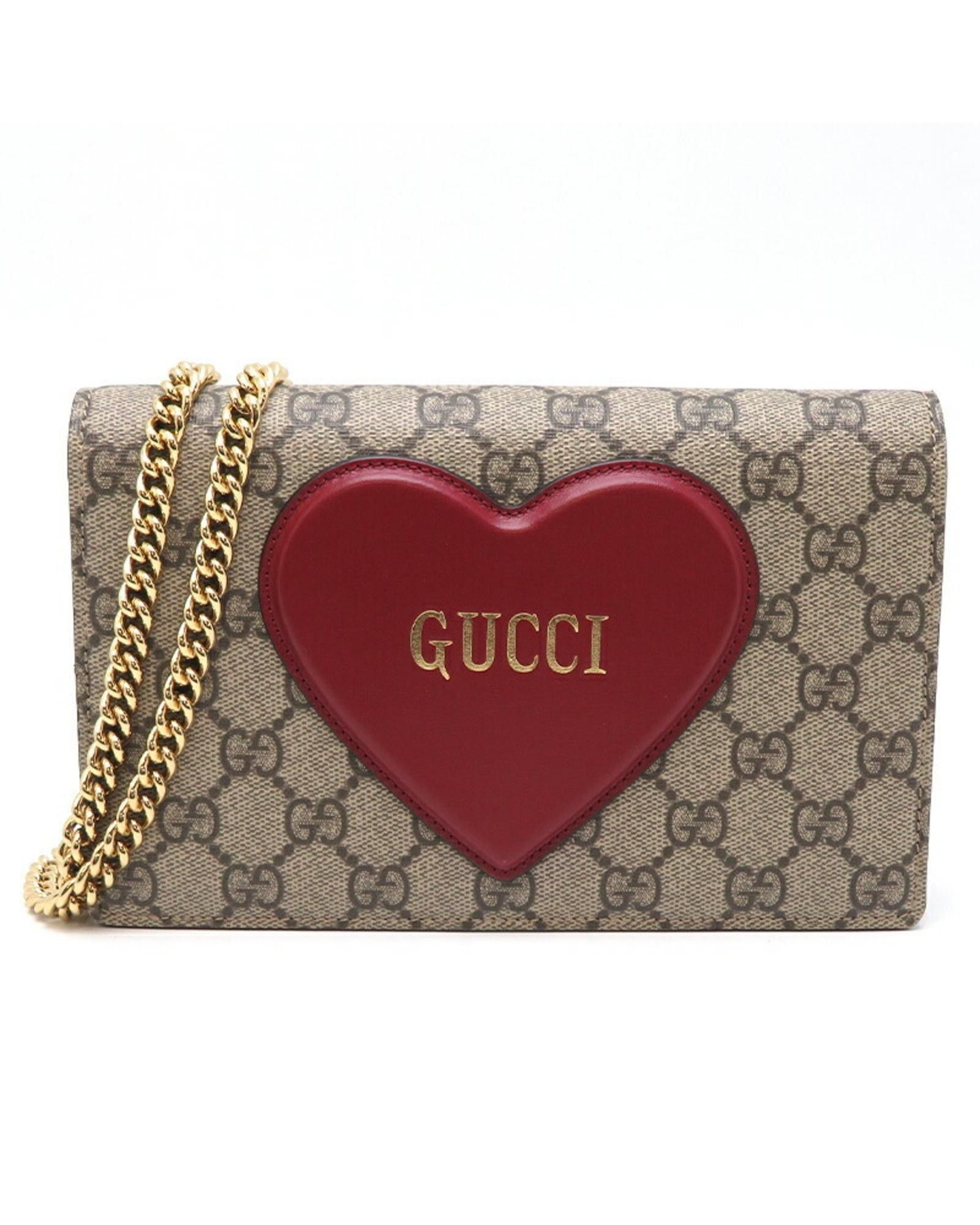 image of Gucci Beige Canvas Chain Wallet With Snap Fastener, Women's
