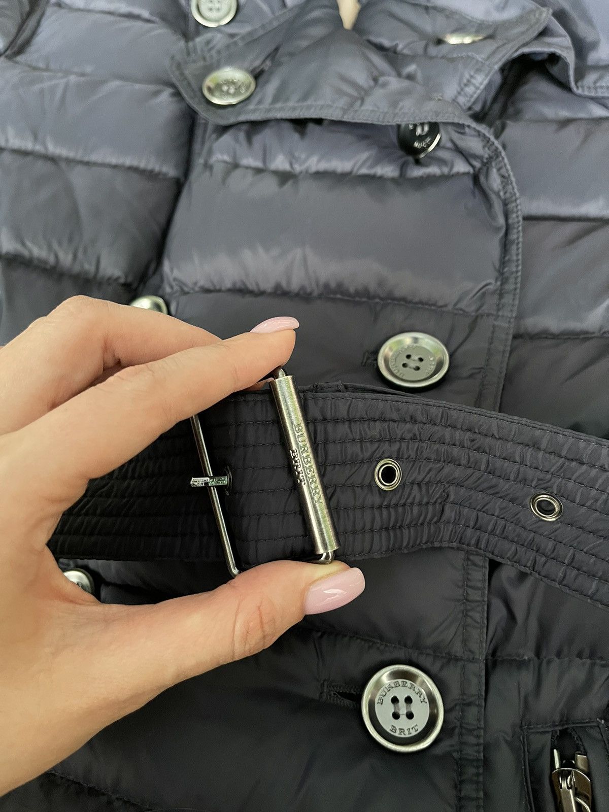 Burberry × Designer Burberry Brit belted down puffer jacket Size L / US 10 / IT 46 - 16 Thumbnail