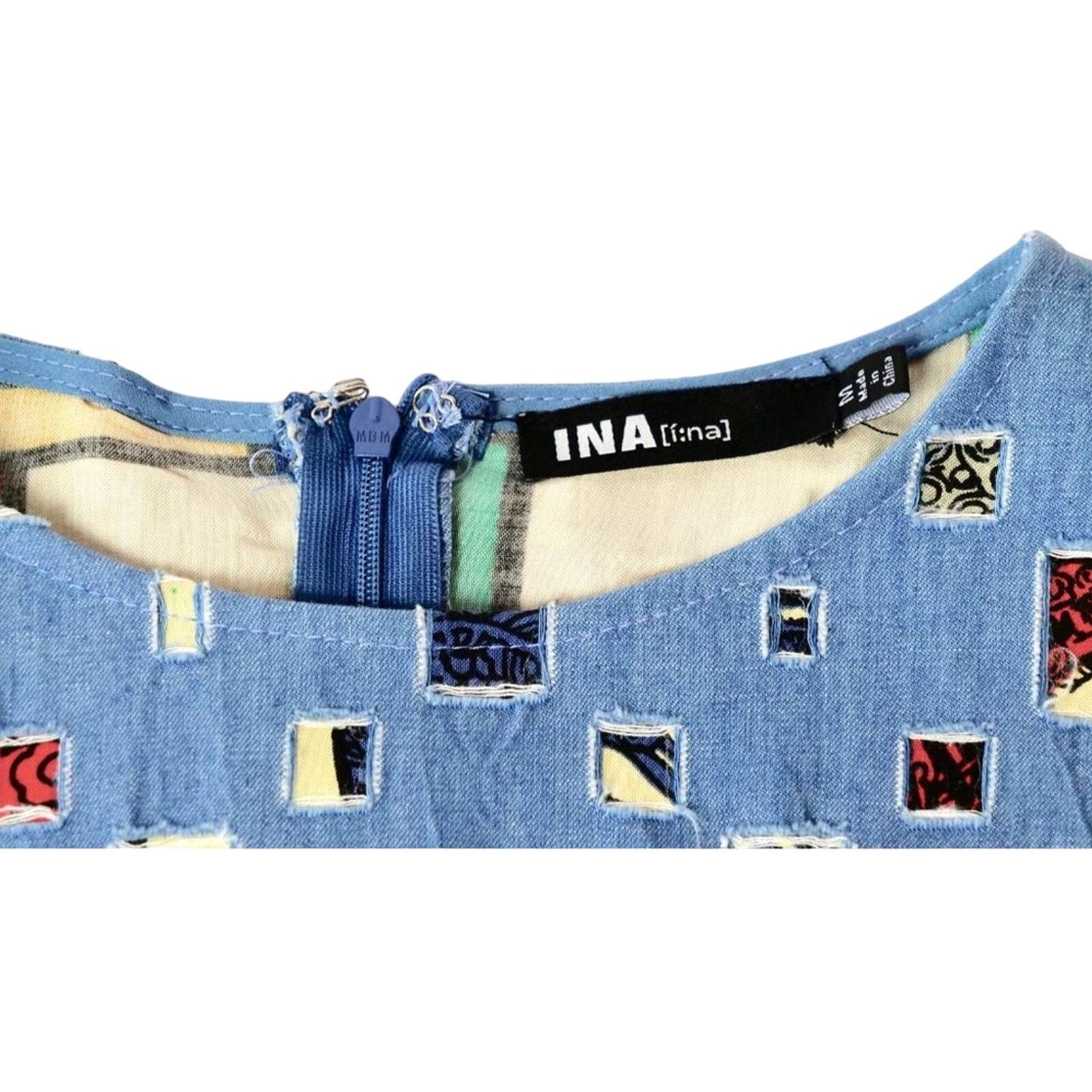 Other I:na Denim Flutter Sleeve Denim Dress COLORFUL Patchwork Size M / US 6-8 / IT 42-44 - 3 Thumbnail