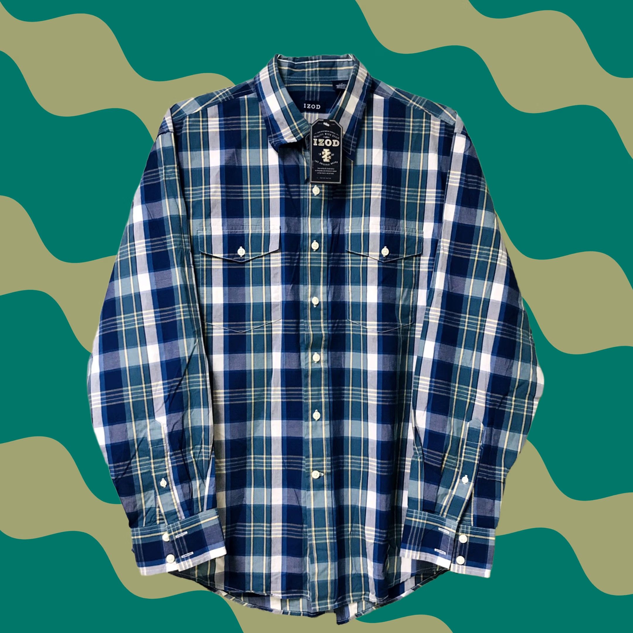 Izod IZOD Mens Button-Up Shirt Long Sleeve Plaid Multicolor Teal Parade Varsity Cotton L Size US L / EU 52-54 / 3 - 1 Thumbnail
